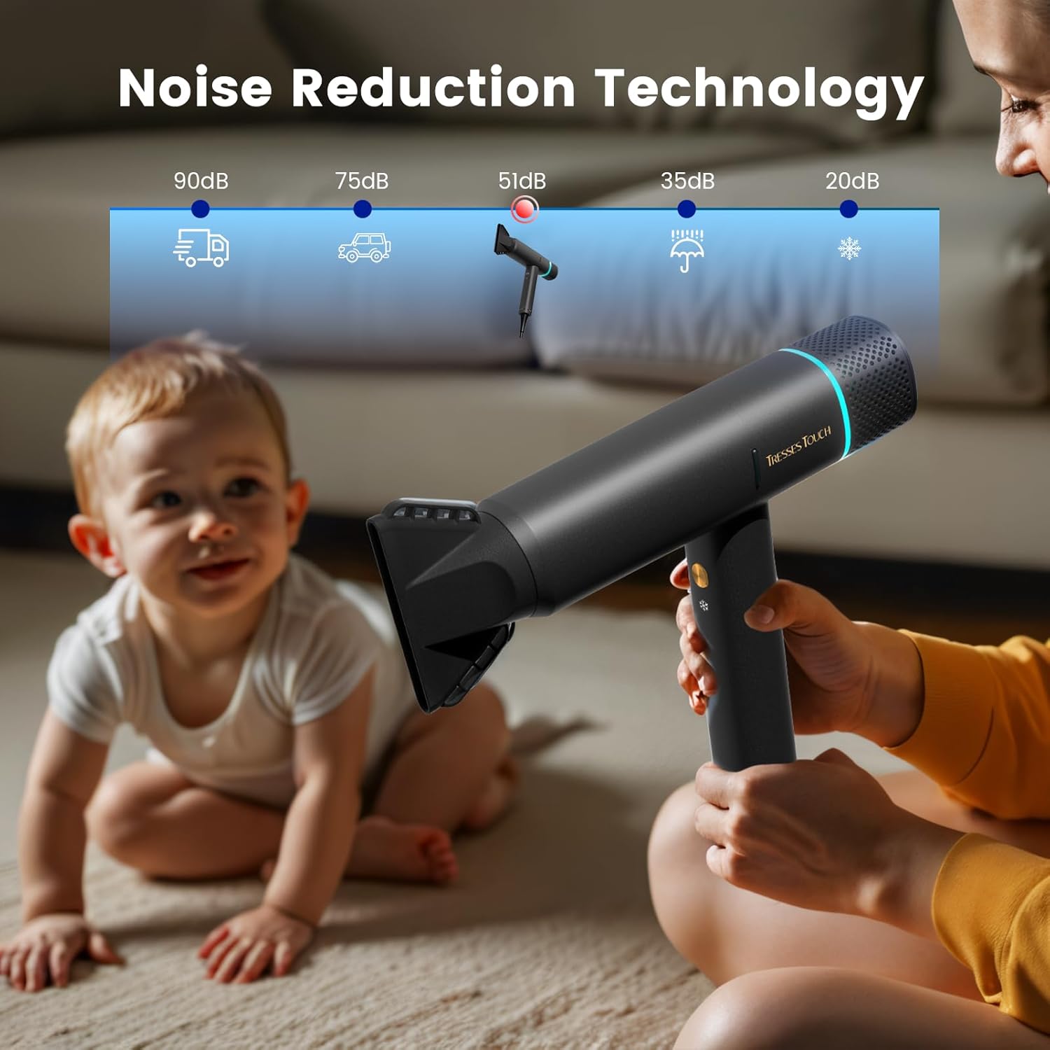Hair Dryer with Diffuser Blow Dryer, High-Speed Ionic BlowDryer, Powerful 1600 Watt Motor for Fast Drying and Straight & Wavy Hair, Low Noise, Lightweight, Professional Hairdryer for Home Salon - Image 5
