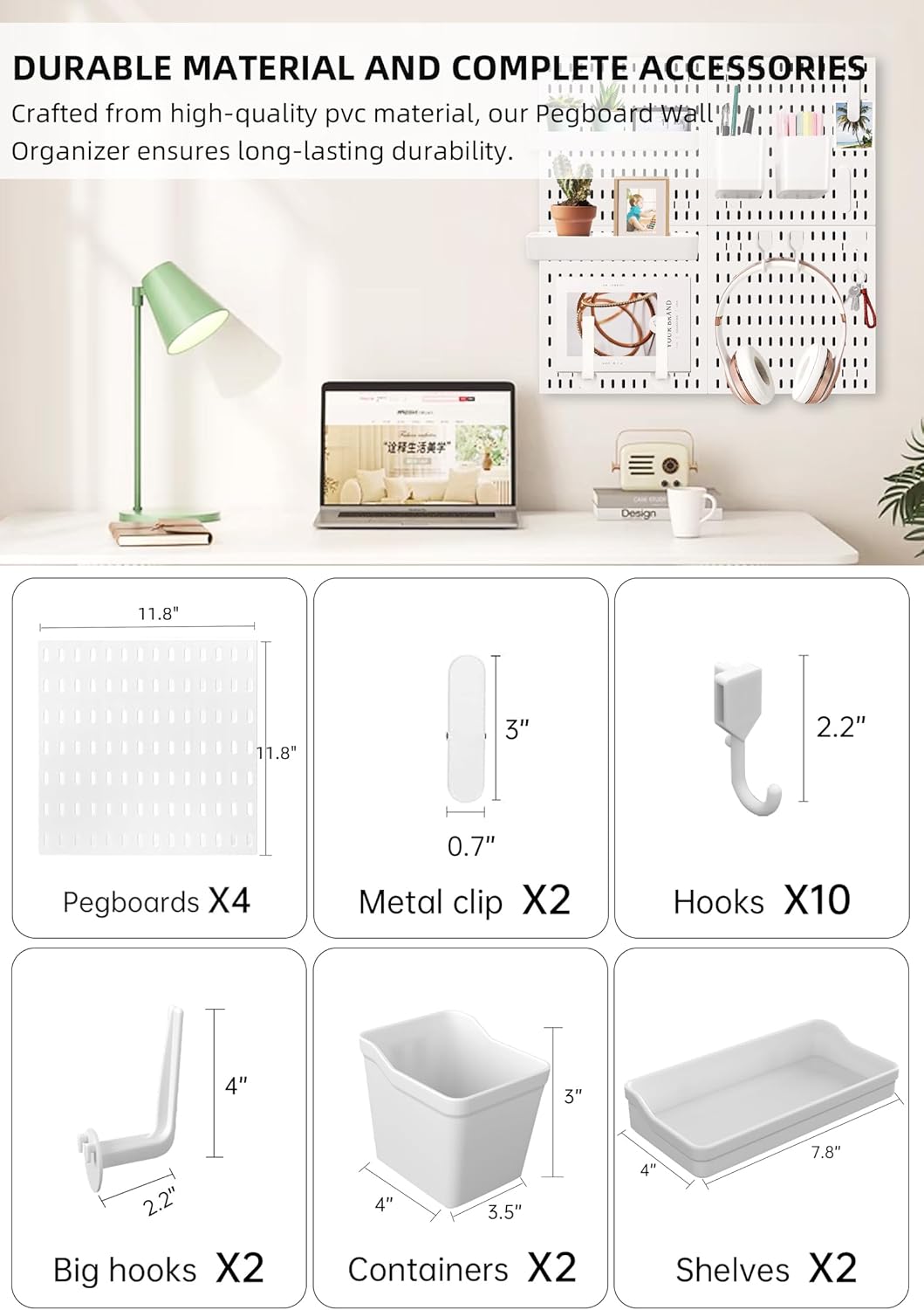 Wall Organizer Peg Board - Elevate And Declutter Your Gaming And Office - Create A Perfectly Structured Space(White) - Image 2