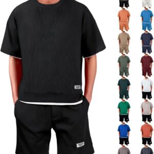 Mens Summer Outfits 2 Piece Casual Crewneck Shirt And Shorts Set Athletic Jogging Beach Tracksuit Workout Short Sets