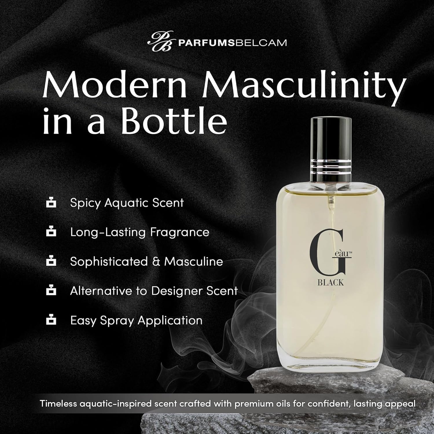 PB ParfumsBelcam G eàu Black Eau De Toilette Spray for Men – 100 mL Affordable, Long-Lasting Fresh Aquatic Fragrance & Spicy Aquatic Scent with Sandalwood & Patchouli for Day & Night Use - Image 3