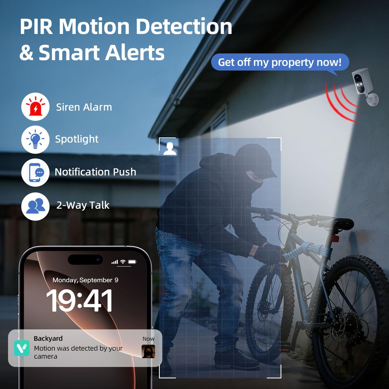 Security Cameras Wireless Outdoor 355° Pan Rotating 2K Color Night Vision Cameras for Home Security WiFi Battery Outdoor Camera Motion Detection 2-Way Talk IP65 Spotlight Siren SD/Cloud Storage 2 Pack - Image 5
