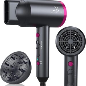 ANNE BETTY Ionic Hair Dryer with Diffuser, Powerful 1800W Blow Dryer for Women & Men, Fast-Drying Hair Dryer with Nozzle for Home, Salon, Travel