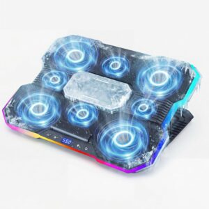 8-Fan Laptop Cooling Pad with Thermoelectric Cooler, 5-Speed Independent Control, 10 RGB Lights, 7-Height Adjustable Metal Panel Laptop Cooler, for 15.6-21 Inch Gaming Laptops