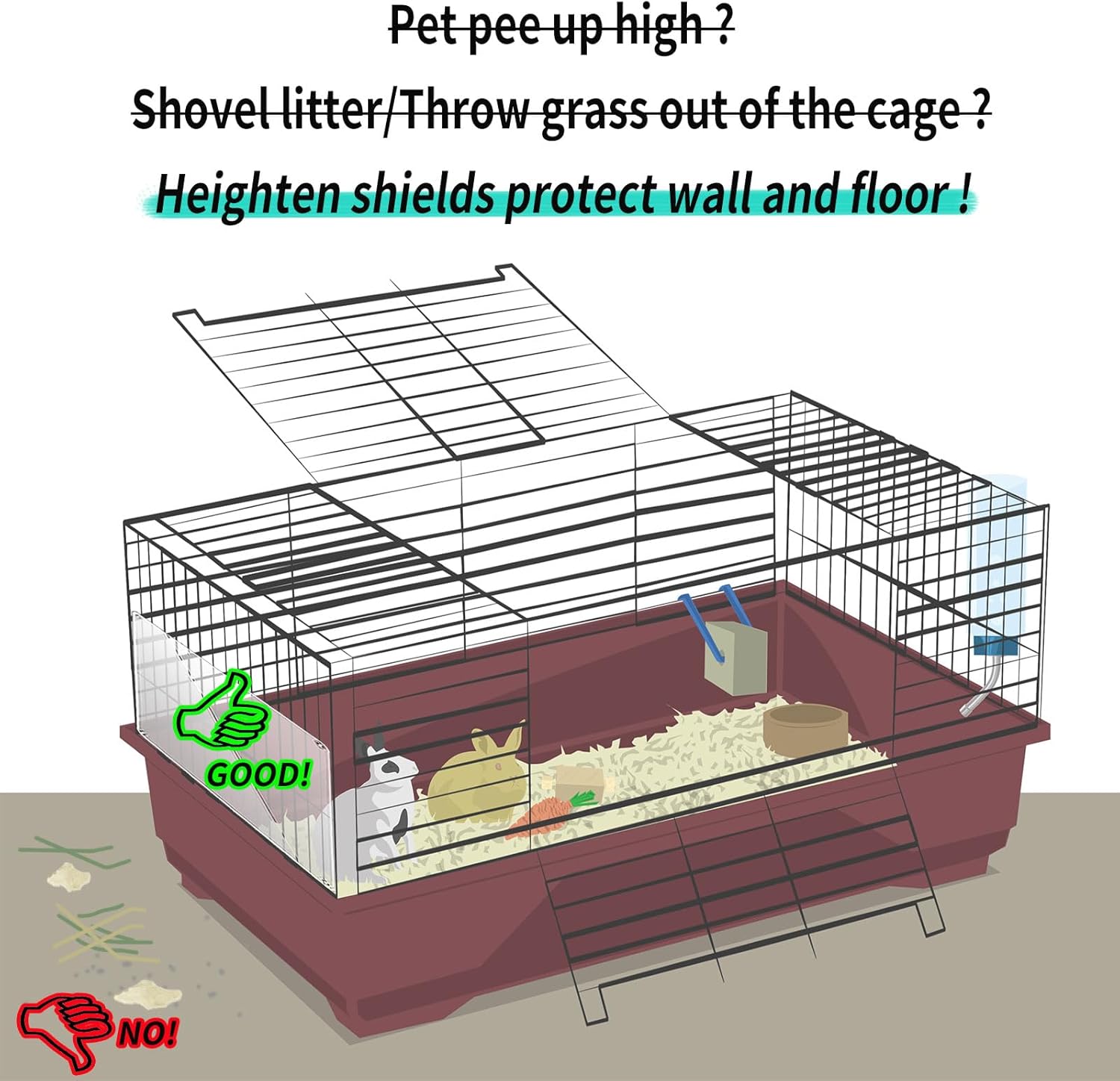 Oncpcare 12 Pack Pet Plastic Cage Liner Protection 14'' x 6'' Rabbit Cage Urine Guard Clear Cage Edge Liner Guinea Pig Side Lining Small Animal Cage Accessories - Keep Litter in The Cage - Image 5