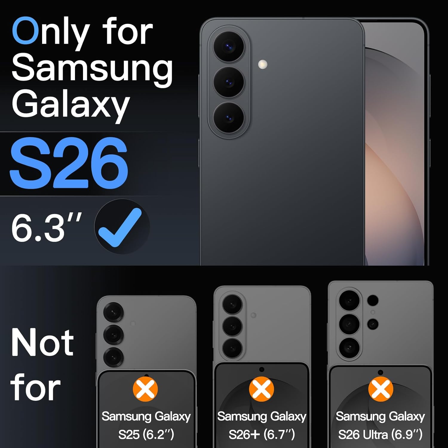 JETech Camera Lens Protector for Samsung Galaxy S26, 9H Tempered Glass Metal Individual Ring Cover, HD Clear, 1 Set (Black) - Image 2