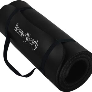 HemingWeigh 1 Inch Extra Thick Non Slip Yoga Mat – Exercise Mats for Home Workouts, Black (70″L x 23″W)
