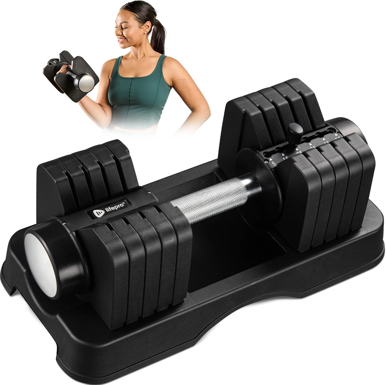 Lifepro Adjustable Dumbbells Set – Quick Adjustment, Anti Slip Handle – Space Saving & Strength Training Weights for Home Gym Exercise & Fitness