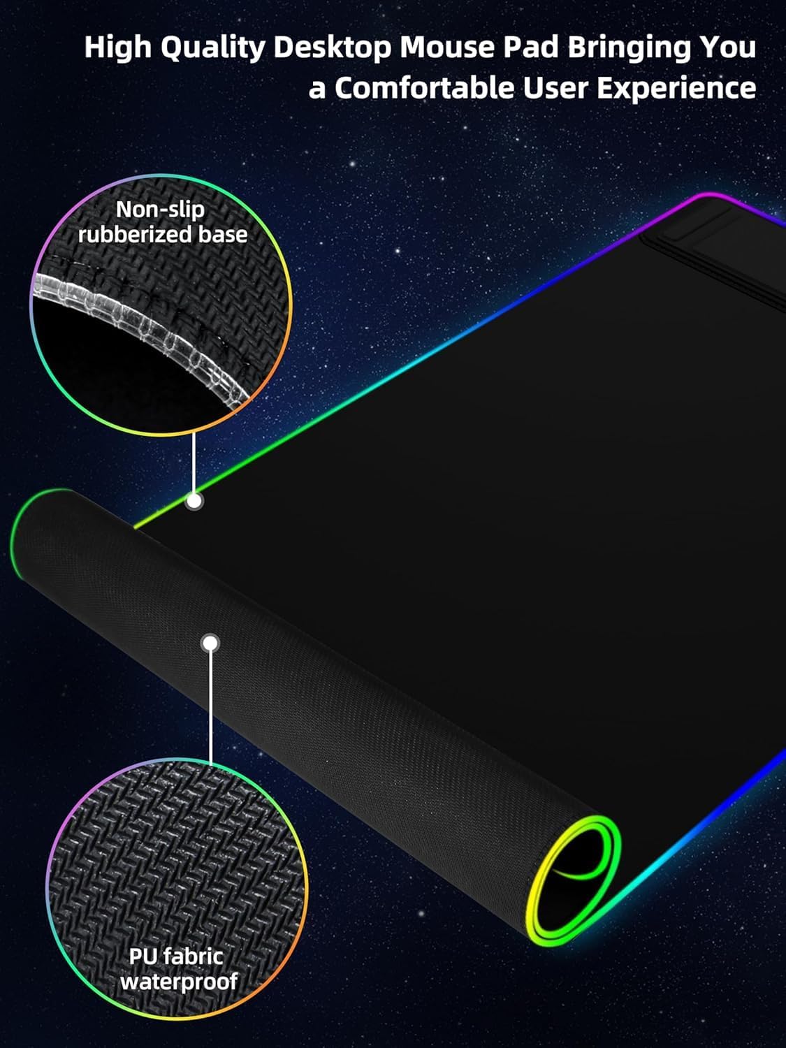 XXL Mouse Pad with Phone Holder - Black, RGB Desk Mat with 15W Fast Charging, LED Gaming Mousepad with 11 Light Colors, Waterproof Non-Slip Pad for Office & Home - Image 6