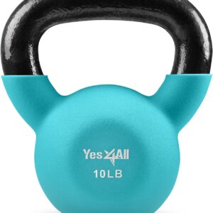 Yes4All Kettlebell, 5-65 LB Neoprene Coated Cast Iron Kettlebells, Wide Grip Handle & Flat Bottom for Swings, Squats, Deadlifts, Push Ups & Full Body Training at Home Gym – Single & Set