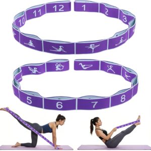 2pcs Yoga Straps for Stretching 12 Gears Elastic Bands for Exercise Stretch Band with Loops for Pilates, Yoga, Ballet, Gymnastics for Women Men, Improves Body Flexibility