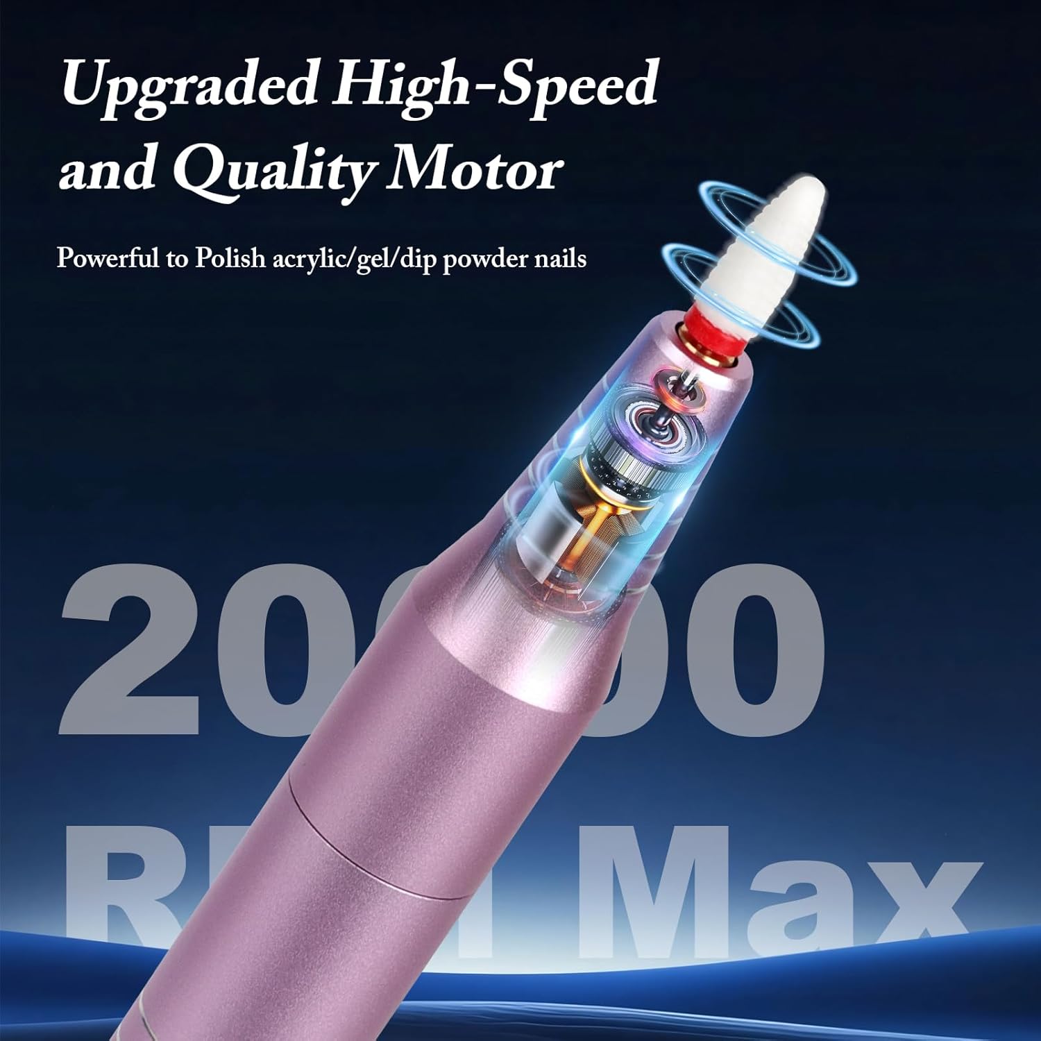 Electric Nail Drill for Acrylic and Gel Nails, Low Vibration Ultra Quiet Portable E File Machine for Home Manicure and Pedicure, Nail Kit with Bits and Sanding Bands(Pink Set) - Image 5