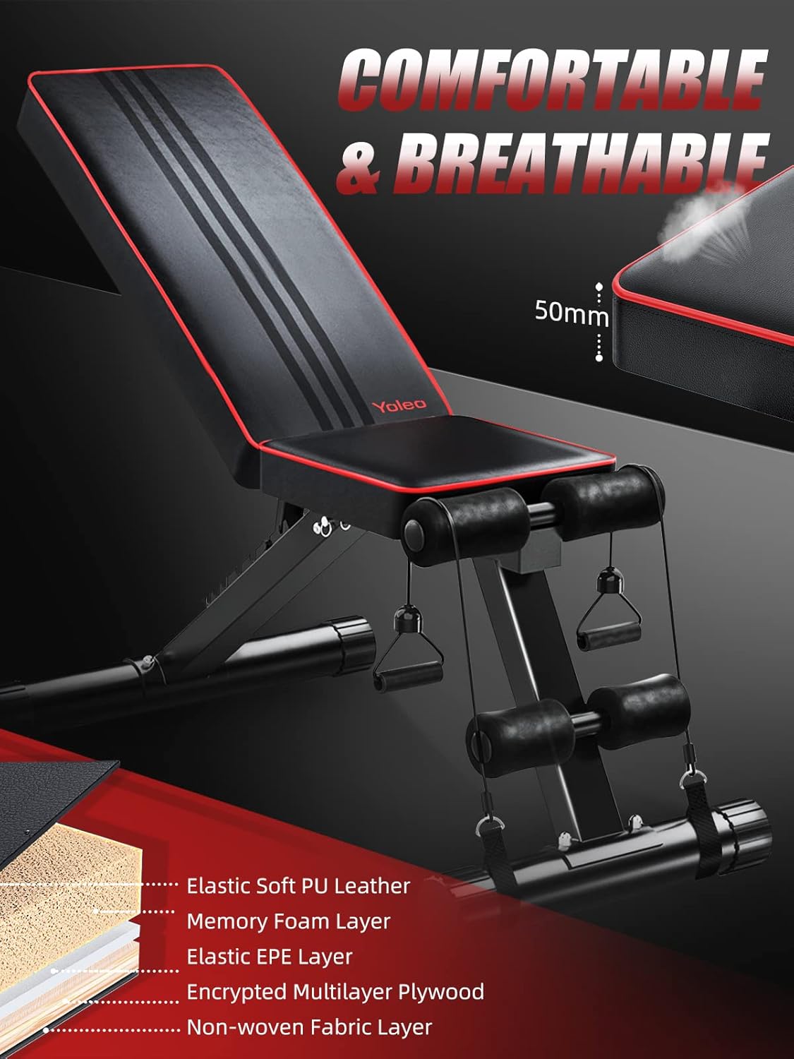 YOLEO Adjustable Weight Bench - Utility Weight Benches for Full Body Workout, Foldable Incline/Decline Bench Press for Home Gym - Image 4