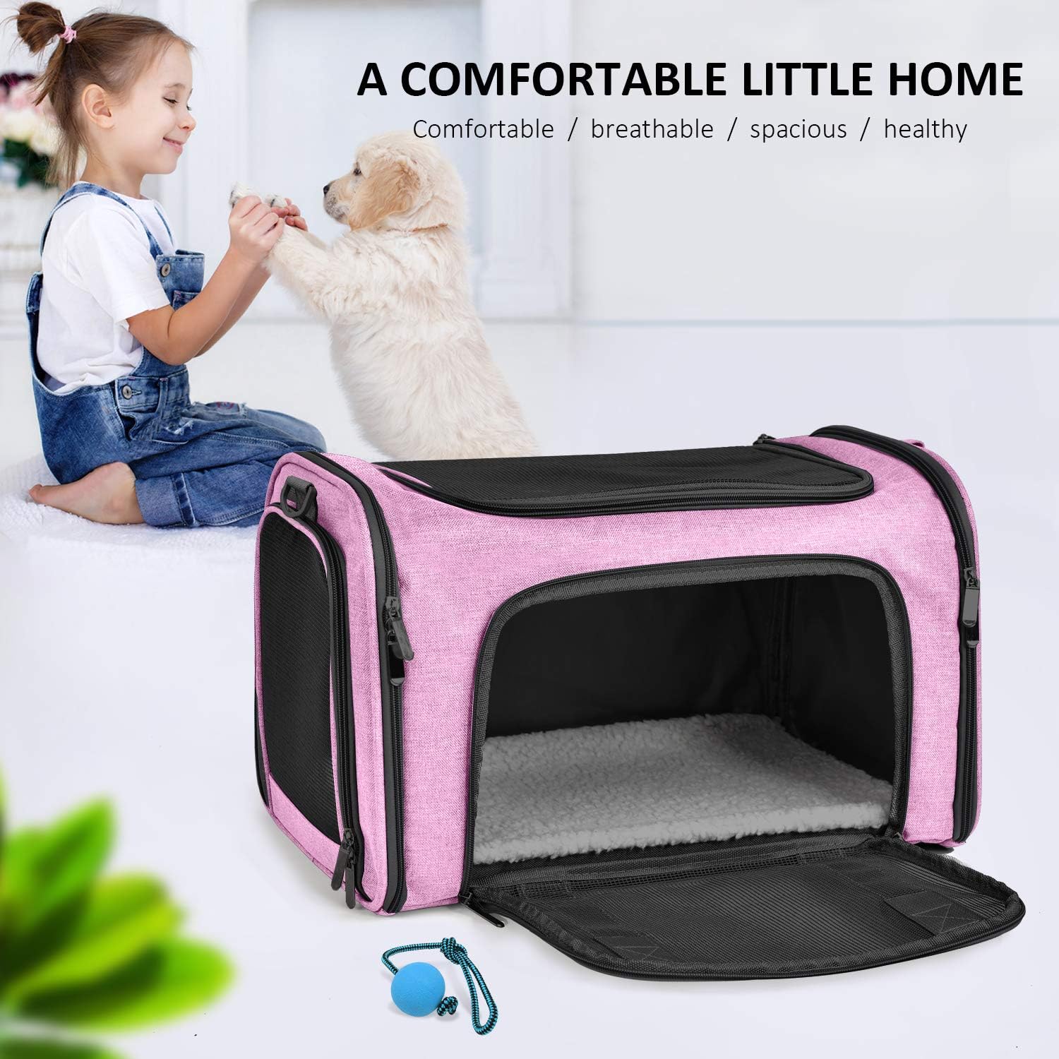 Henkelion Pet Carrier for Small Medium Cats Dogs Puppies up to 15 Lbs, TSA Airline Approved, Soft Sided, Collapsible Travel - Pink - Image 7