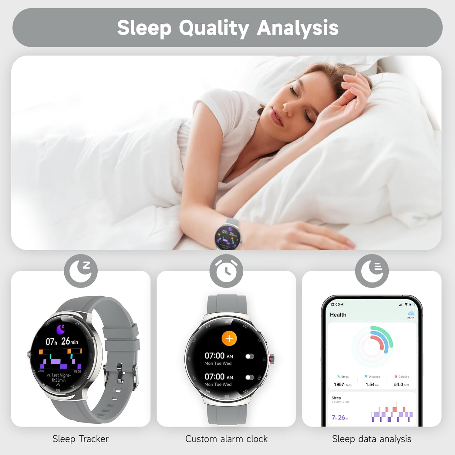 Smart Watches for Men Women, 1.43'' AMOLED Touchscreen Smartwatch for Android & iPhone, 150+ Sports Modes, Waterproof Fitness Tracker, Heart Rate/SpO2/Stress/Sleep Monitor, 2 Bands, Silver - Image 6