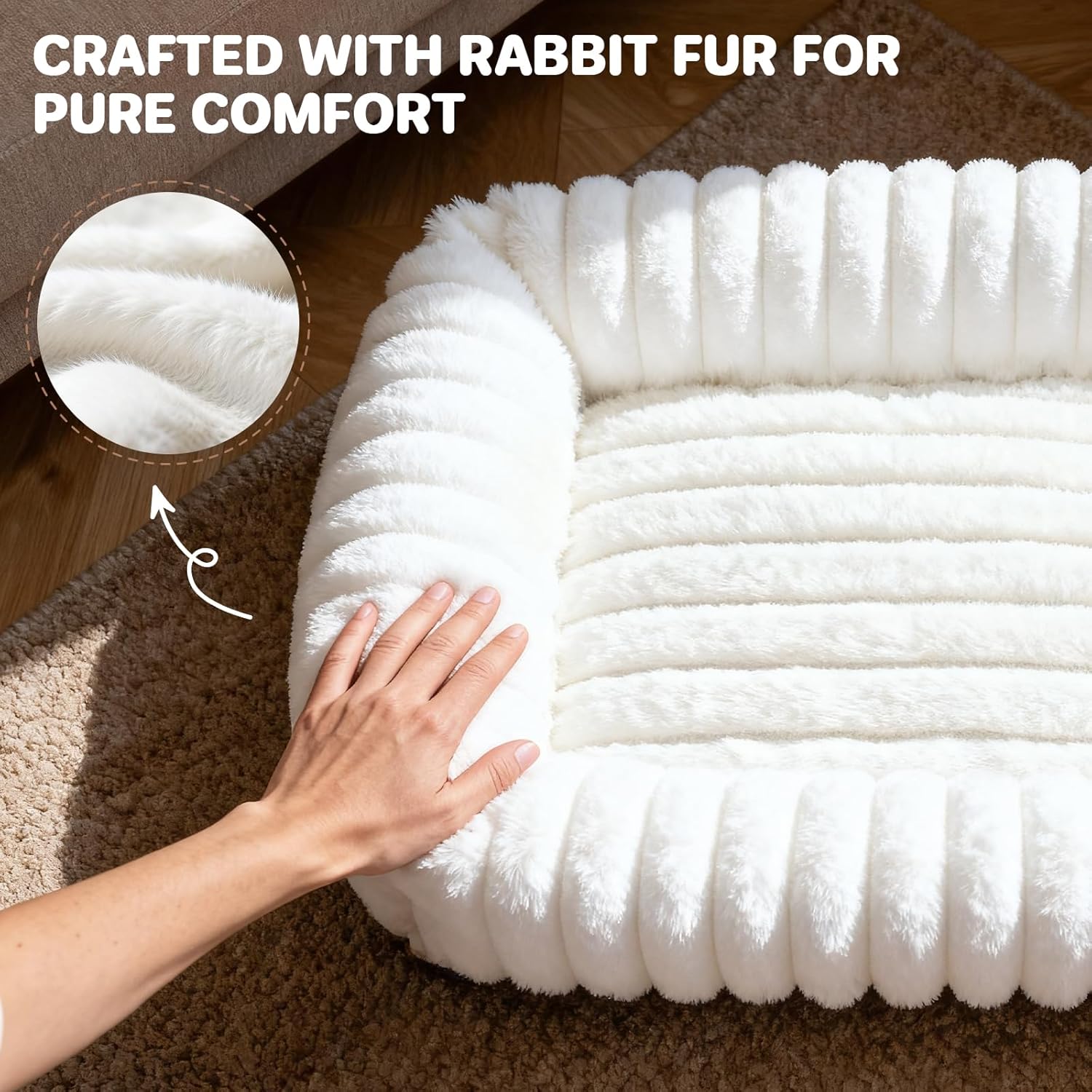 Cat Beds for Indoor Cats, Square Self Warming Cat Bed Orthopedic Pet Bed with Pillow Super Soft Rabbit Fur Small Dog Beds, Calming Plush Kitten Bed with Removable Washable Cover & Anti-Slip Bottom - Image 4