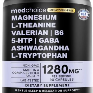 12-in-1 Sleep Support Capsules – Melatonin-Free and Non-Habit Forming Sleep Supplement with a Balanced Blend of Magnesium, Ashwagandha, L-Tryptophan, Valerian Root, GABA and 5-HTP (90 Capsules)