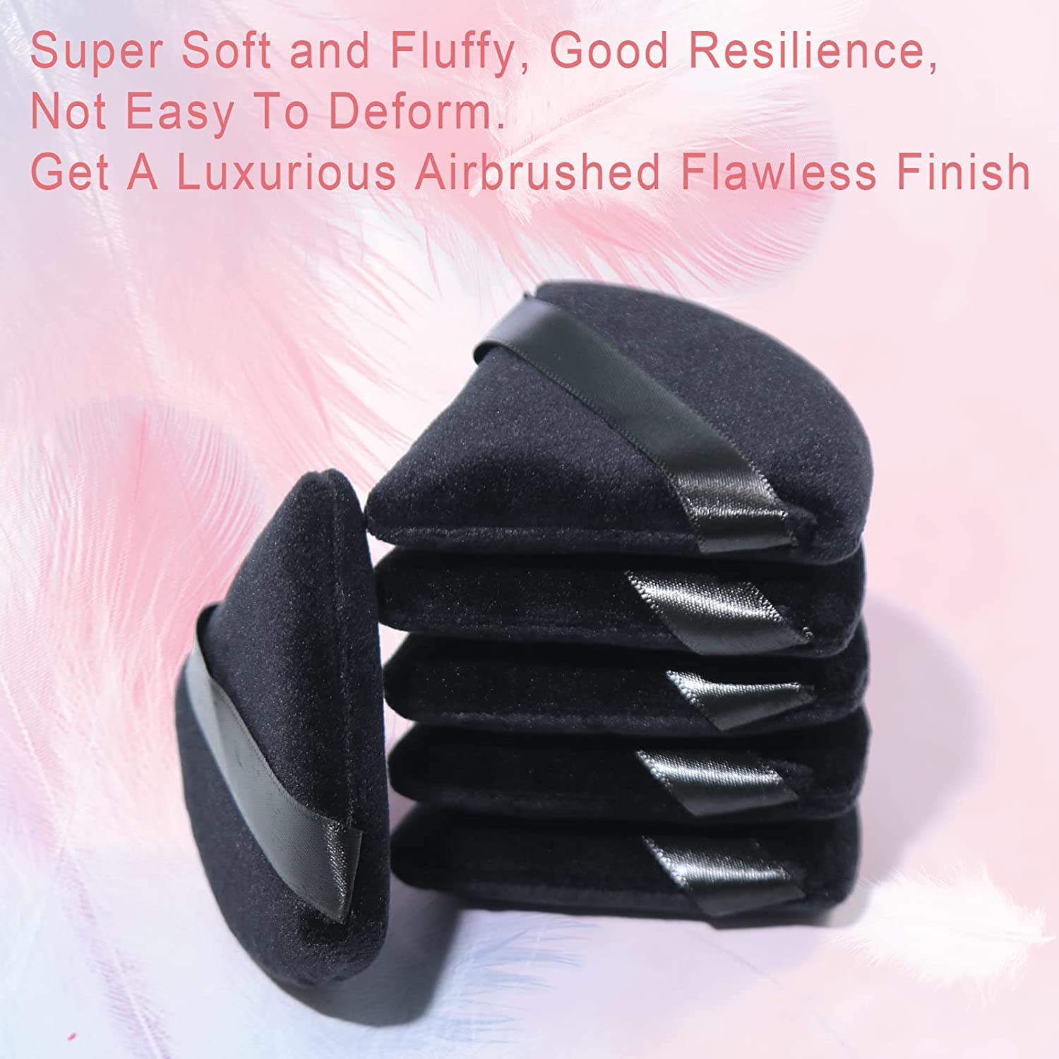 EVAOUXIU 2 Pcs Triangle Powder Puff for Face Powder, Soft Plush Setting Makeup Puff, Velour Cosmetic Foundation Blender Sponge Beauty Makeup Tools (Black) - Image 7