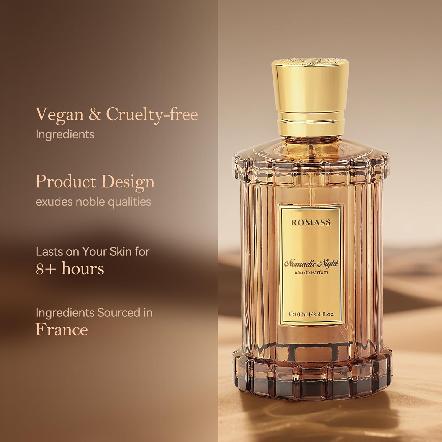 ROMASS Nomadic Night Eau de Parfum Spray - 3.4oz/100ml, Unisex Fragrance with Smoked Oud, Desert Sage, Rose & Raspberry Notes, Warm Woody Scent - Image 3
