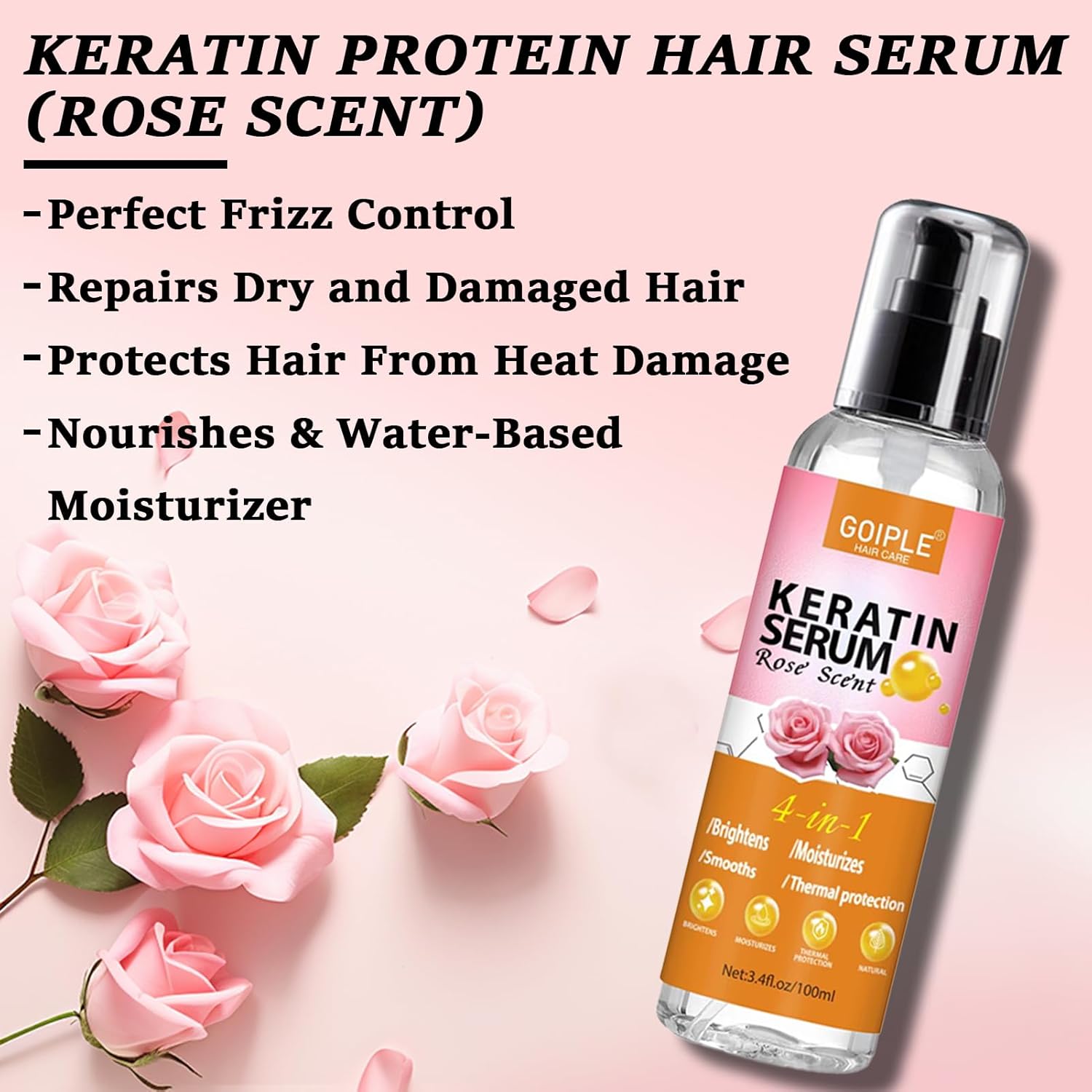Keratin Protein Hair Serum Keratin Styling & Moisturizing Oil - Anti Frizz Control Nourishes & Repair Keratin Serum Oil for Dry Damaged Hair Heat Protectant Serum for Shine Prevent Hair Burns (Rose) - Image 3