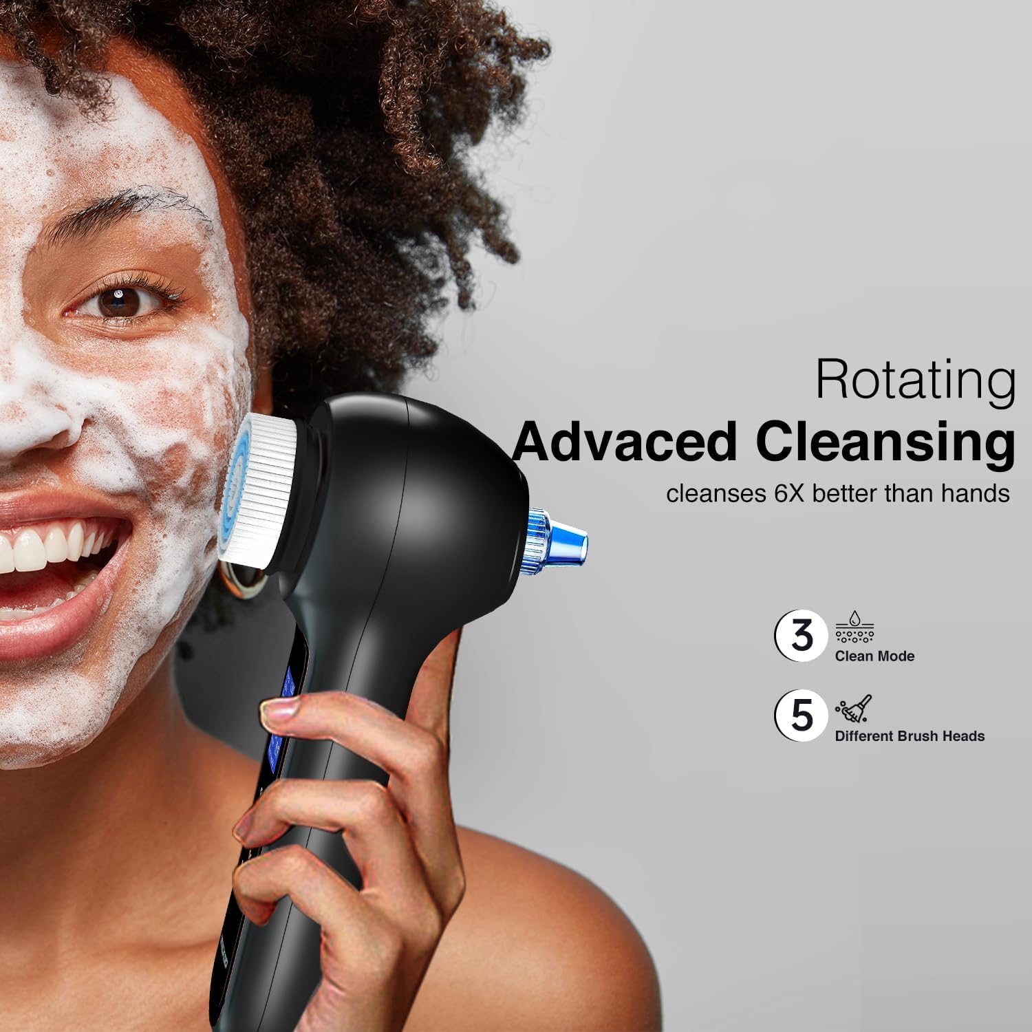 UMICKOO Electric Facial Cleansing Brush with LCD Screen, 3-in-1 Face Scrubber & Optional Blackhead Remover, Rechargeable, IPX7 Waterproof, Gentle Daily & Deep Cleaning for All Skin Types - Image 4