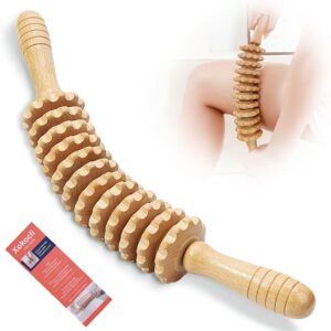 Xokocli Cellulite Massage Tool Wood Therapy Massage Tools Body Roller Cellulite Roller Fascia Blaster Lymphatic Drainage Massager for Legs Thighs Muscle Pain Relief(White 12-Wheel)