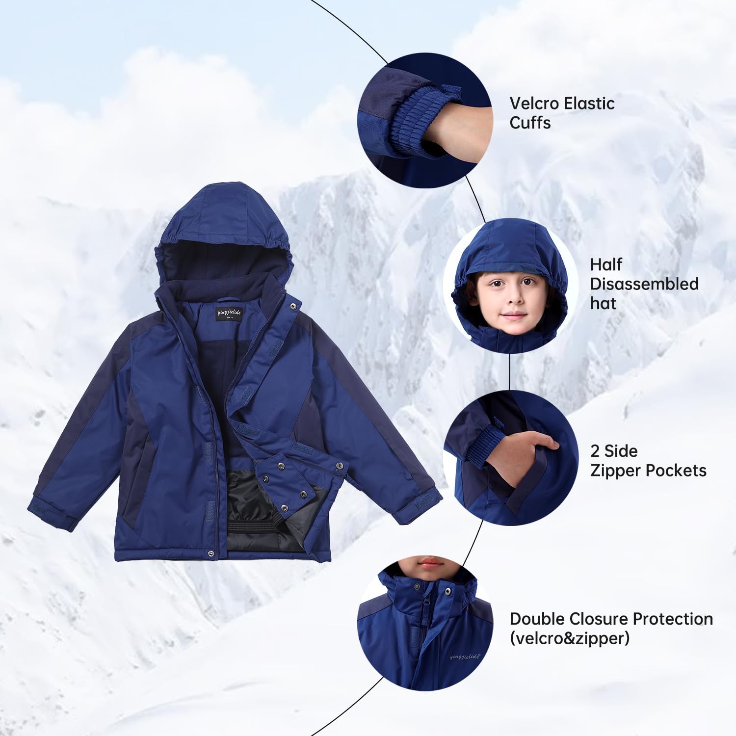 Boys Waterproof Winter Snow Coat, Kids Ski Snow Jacket for Boys, Warm Fleece Lined Winter Windproof Jacket with Hood - Image 3