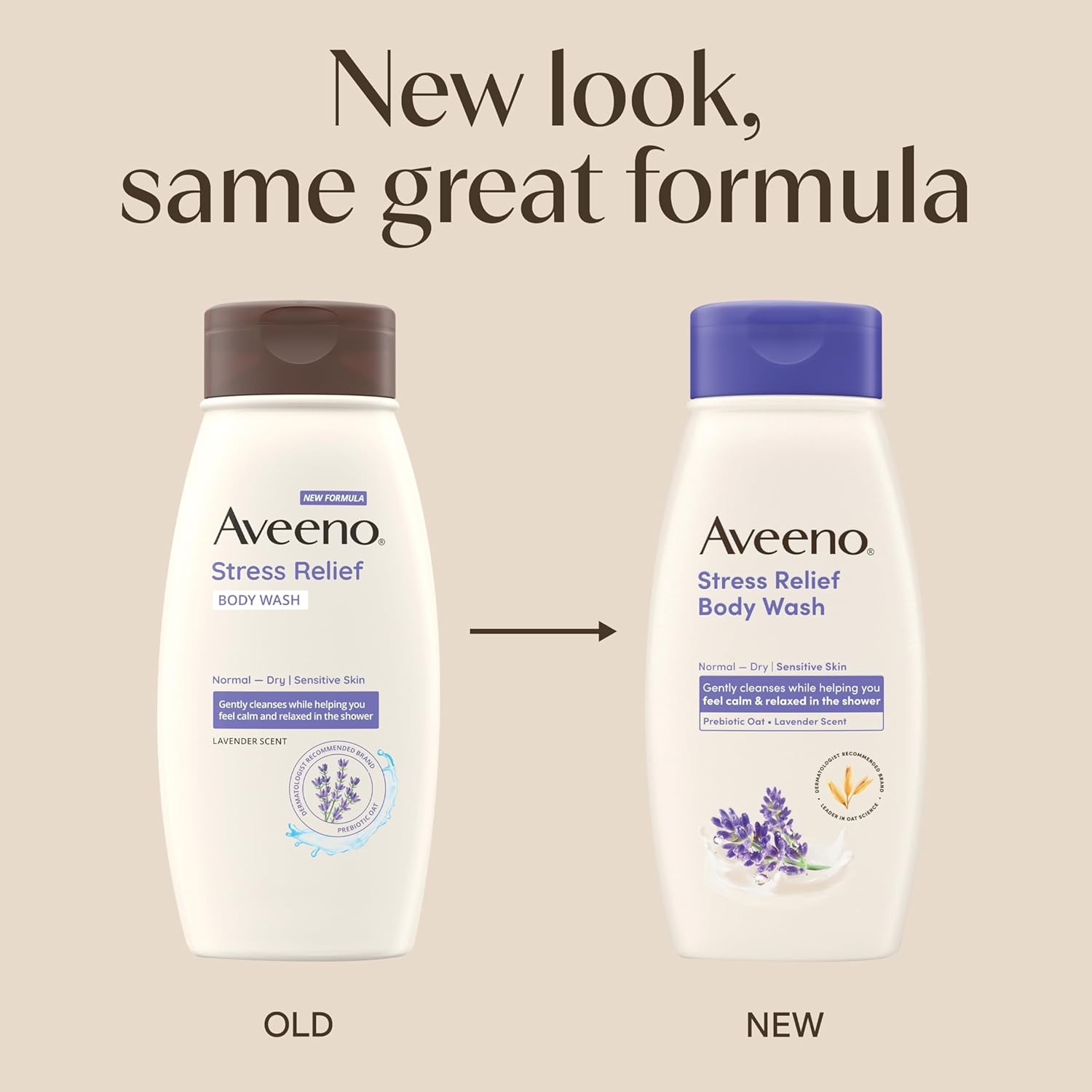 Aveeno Stress Relief Body Wash with Nourishing Oat & Lavender Scent for Sensitive Skin, Gently Cleanses & Helps You Feel Calm & Relaxed in the Shower, Soap-Free, 18 fl. oz - Image 2