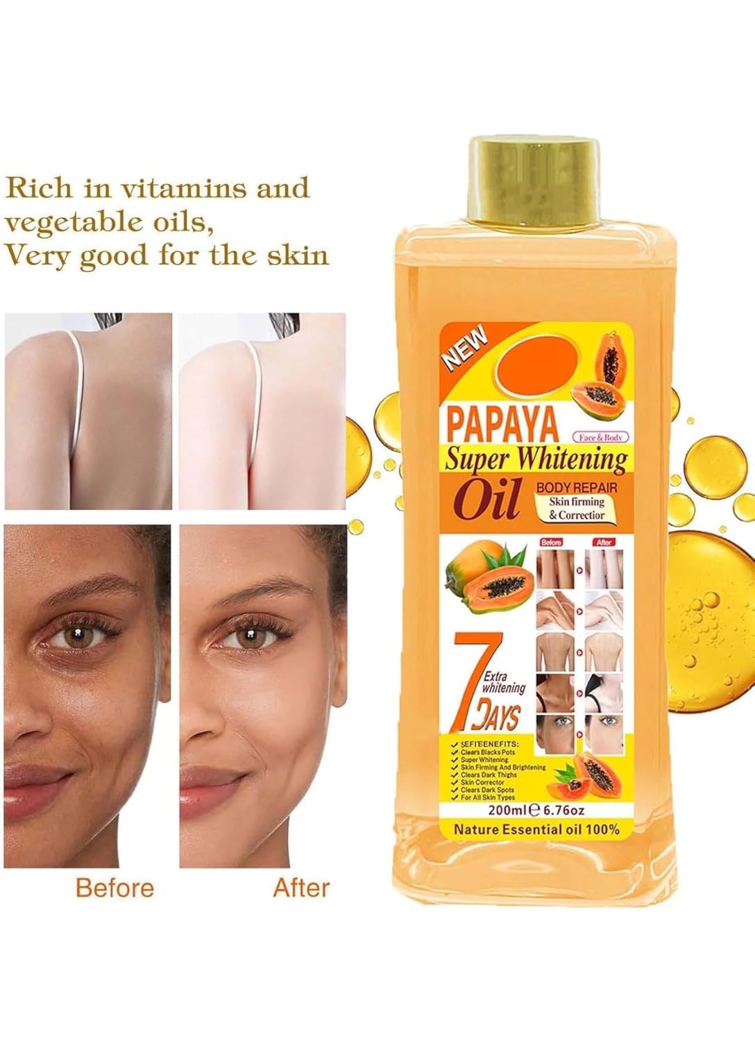Soft 7 papaya Oil, Natural Moisturizing Oil for Face and Body, All Skin Types 6.7oz /200ml - Image 5