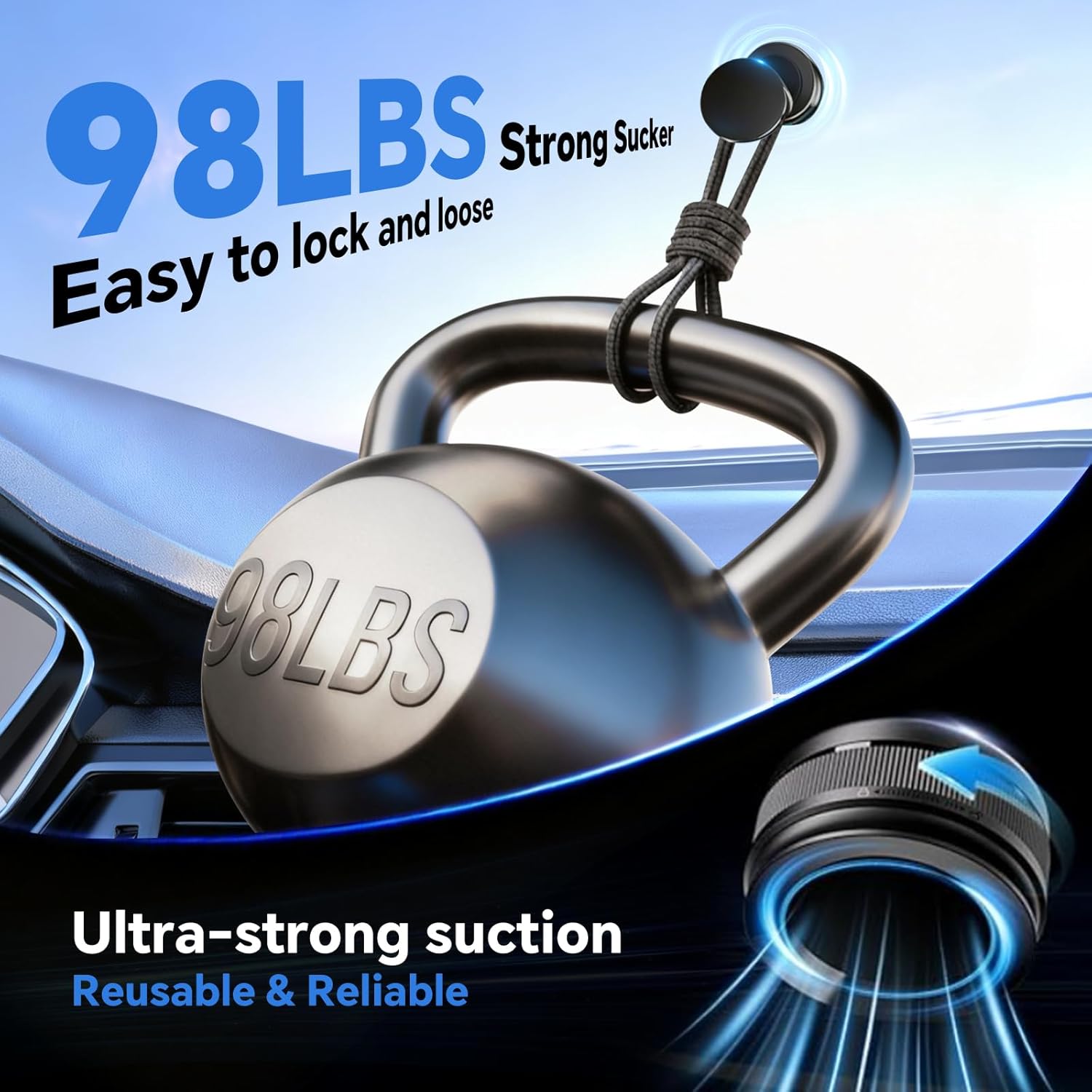 Magnetic Phone Holder for MagSafe, 360° Adjustable Car Phone Mount with 96+LBS Strongest Suction & 2800gf Strongest Magnetic for Dashboard/Gym/Mirror, Compatible with iPhone & Android - Image 3