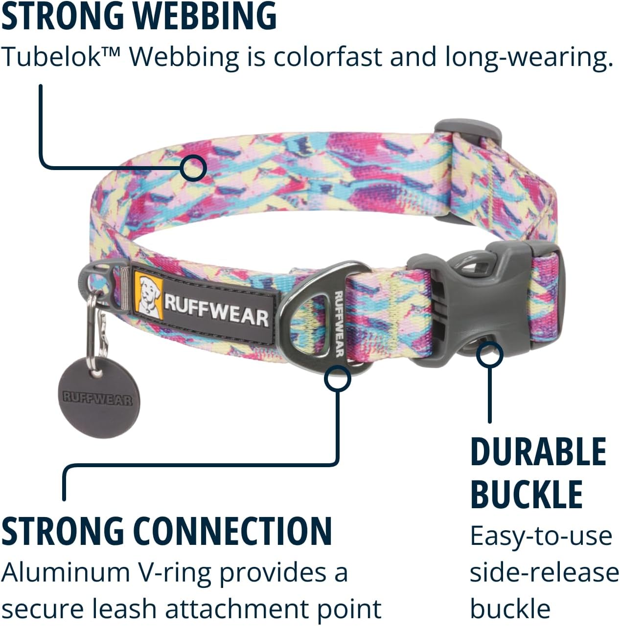 Ruffwear, Front Range Dog Collar, Adjustable Tubelok Webbing, Lightweight, Side Release Buckle, Aluminum V-Ring, Durable for Everyday Use, Reef Fish, 11"-14" - Image 4