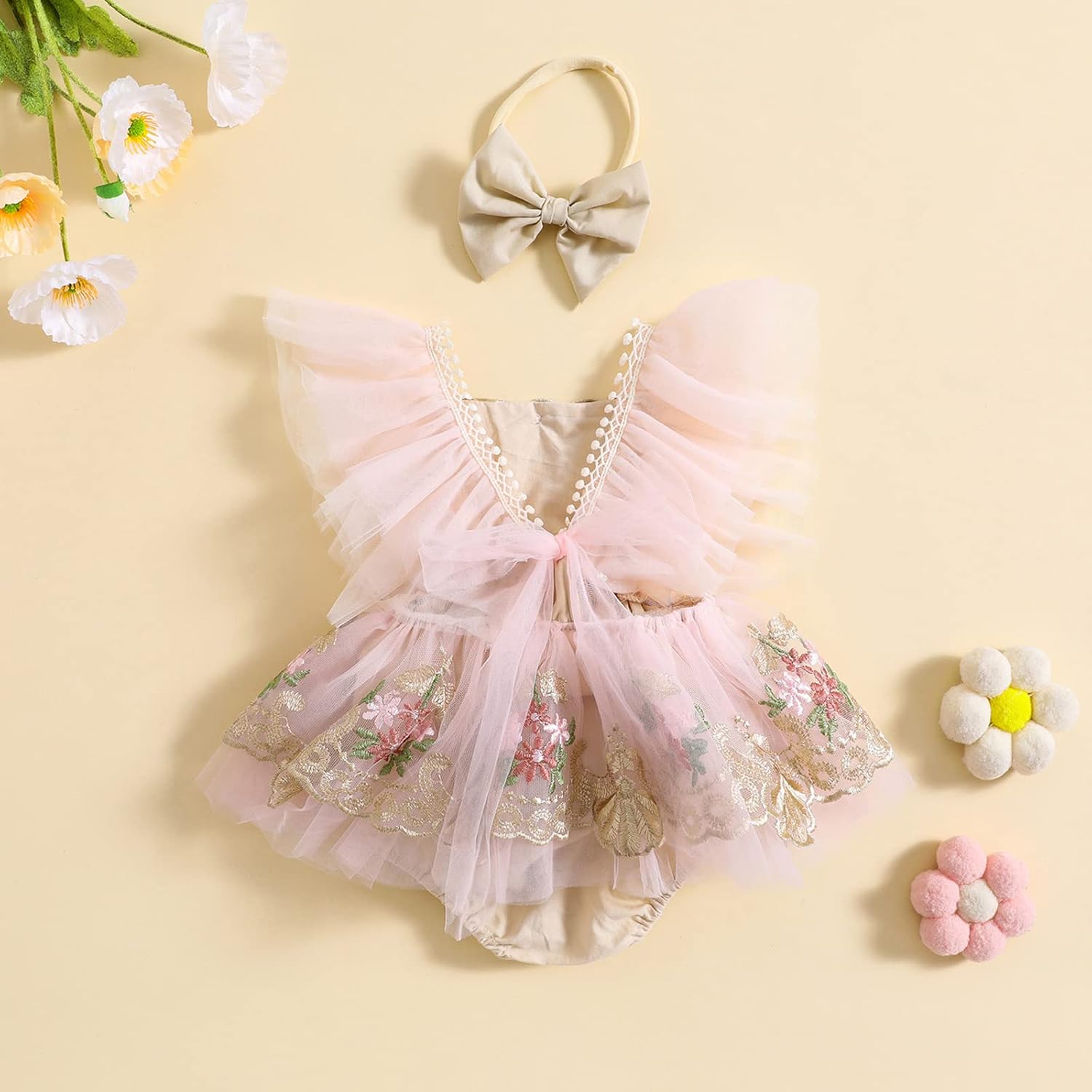 Baby Girl Romper Dress Lace Tulle Tutu Bodysuit Jumpsuit Flowers Embroidery Skirt Infant Girl Spring Summer Clothes - Image 3