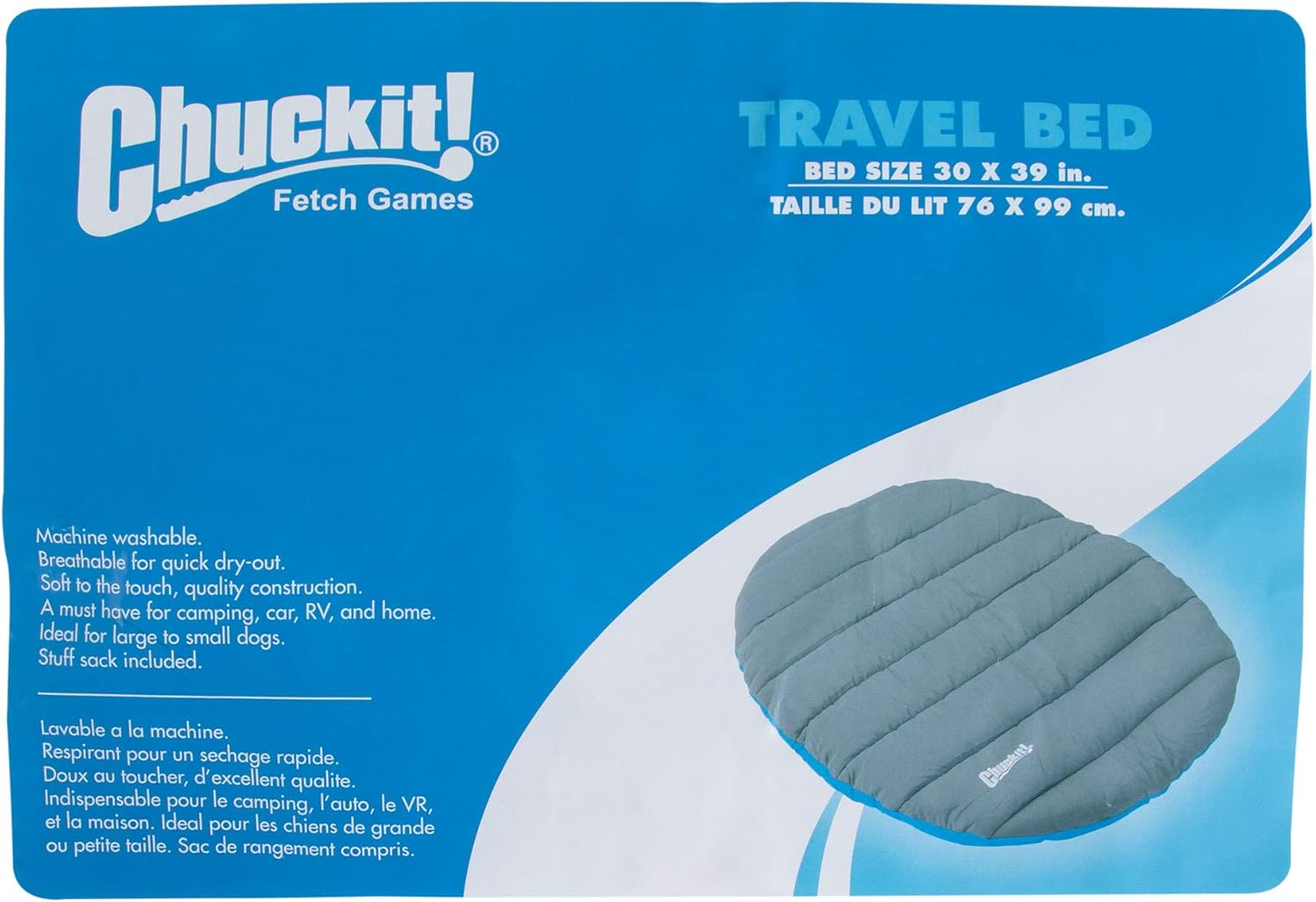 Chuckit! Outdoor Travel Portable Water Resistant Travel Pillow Dog Bed For Medium to Large Dogs 20 to 100 lbs, 39"L x 30"W, Blue - Image 2