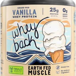 Earth Fed Muscle Whey Back Irish Grass Fed Whey Protein Isolate, Third-Party Certified. 25g Protein, Vanilla – Non-GMO, Hormone Free, Soy Free, Gluten Free – 2 LB, 29 Servings