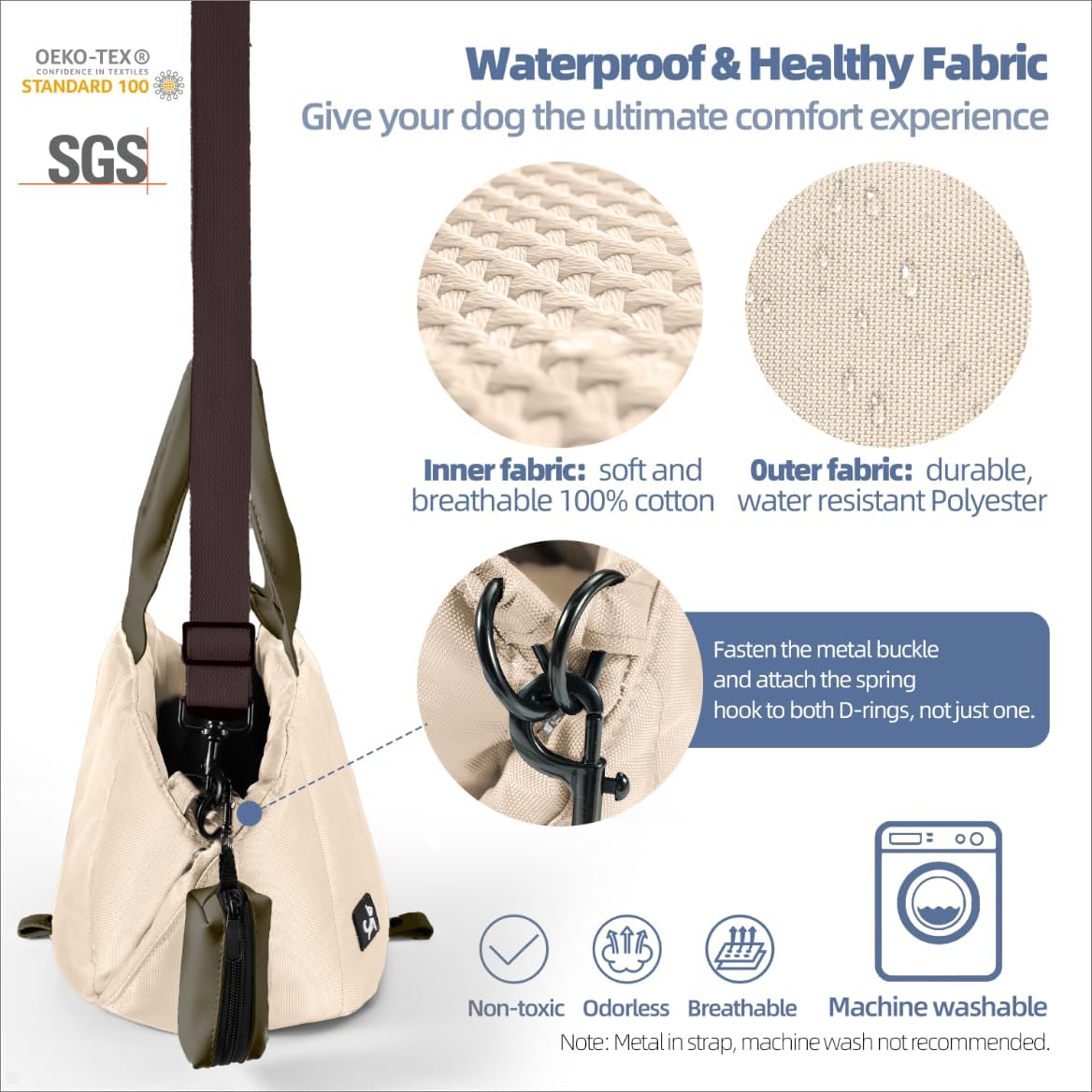 Sytopia Small Dog Carrier Purse, Portable Pet Carrier Tote Carrier with Pockets, Adjustable Safety Leash, Waterproof Dog Travel Bag, Travel Pets Purse up to 4 Lbs, Cream Beige - Image 4