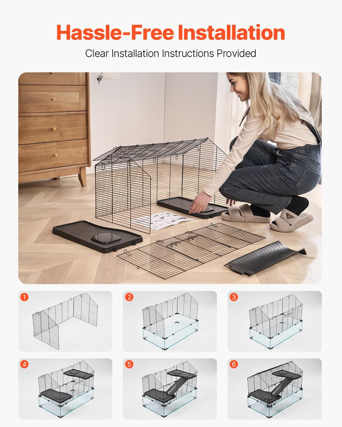 VEVOR Hamster Cage, 360° Viewing Transparent Hamster Habitats, Small Animal Cage, 29.5 x 17.3 x 24 in, Ventilated Pet Mouse Cages with Water Bottle, Portable Hamster House for Rats, Guinea Pigs - Image 4