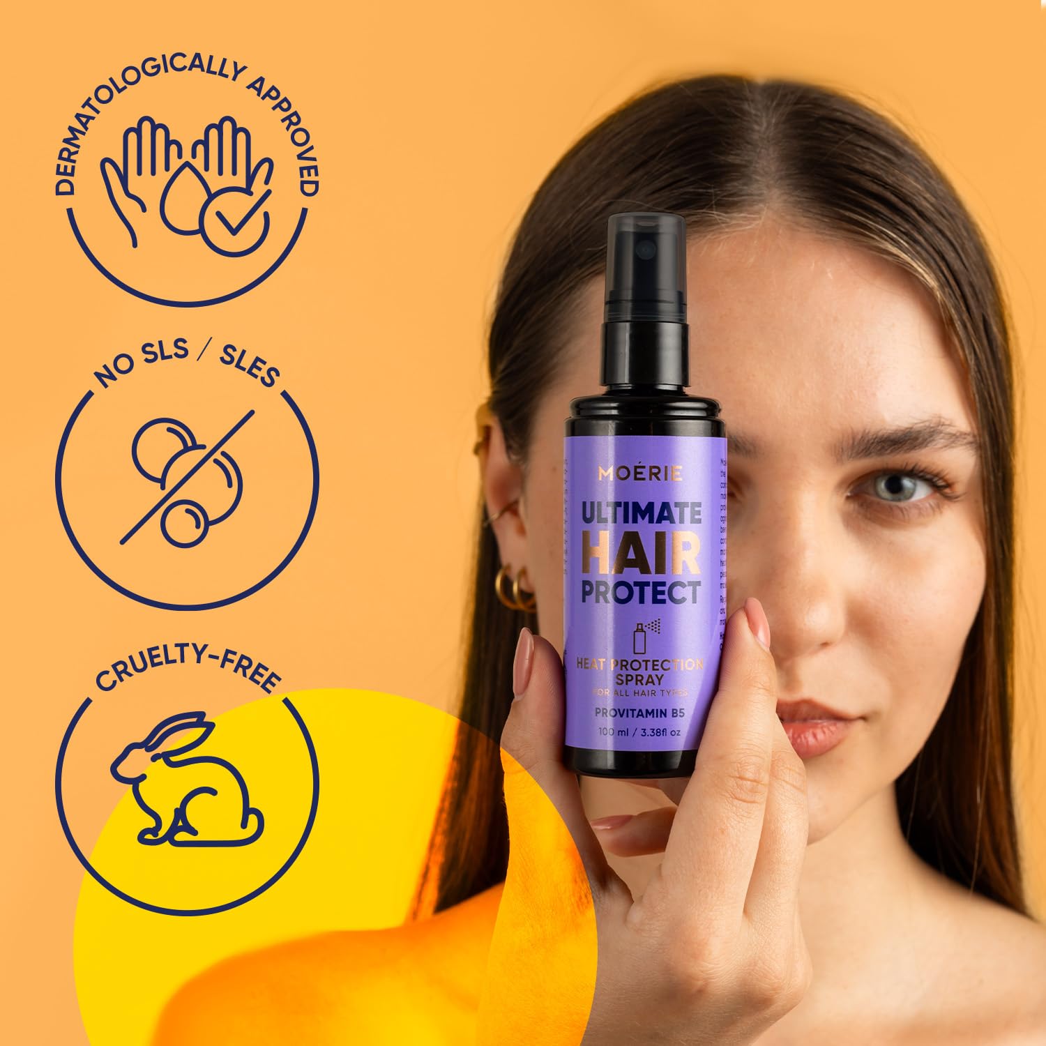 Moerie Hair Heat Protectant Spray – Thermal Protection Mist up to 450°F – Lightweight Anti-Frizz Heat Protector for Flat Iron, Curling Iron & Blow Dryer – Safe for All Hair Types - Image 5