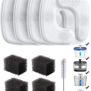 Veken Cat Water Fountain Filters, 4 Pack Replacement Filters & 4 Pack Replacement Pre-Filter Sponges Set for 50oz, 84oz, 95oz or 108oz Automatic Pet Fountain Dog Water Dispenser