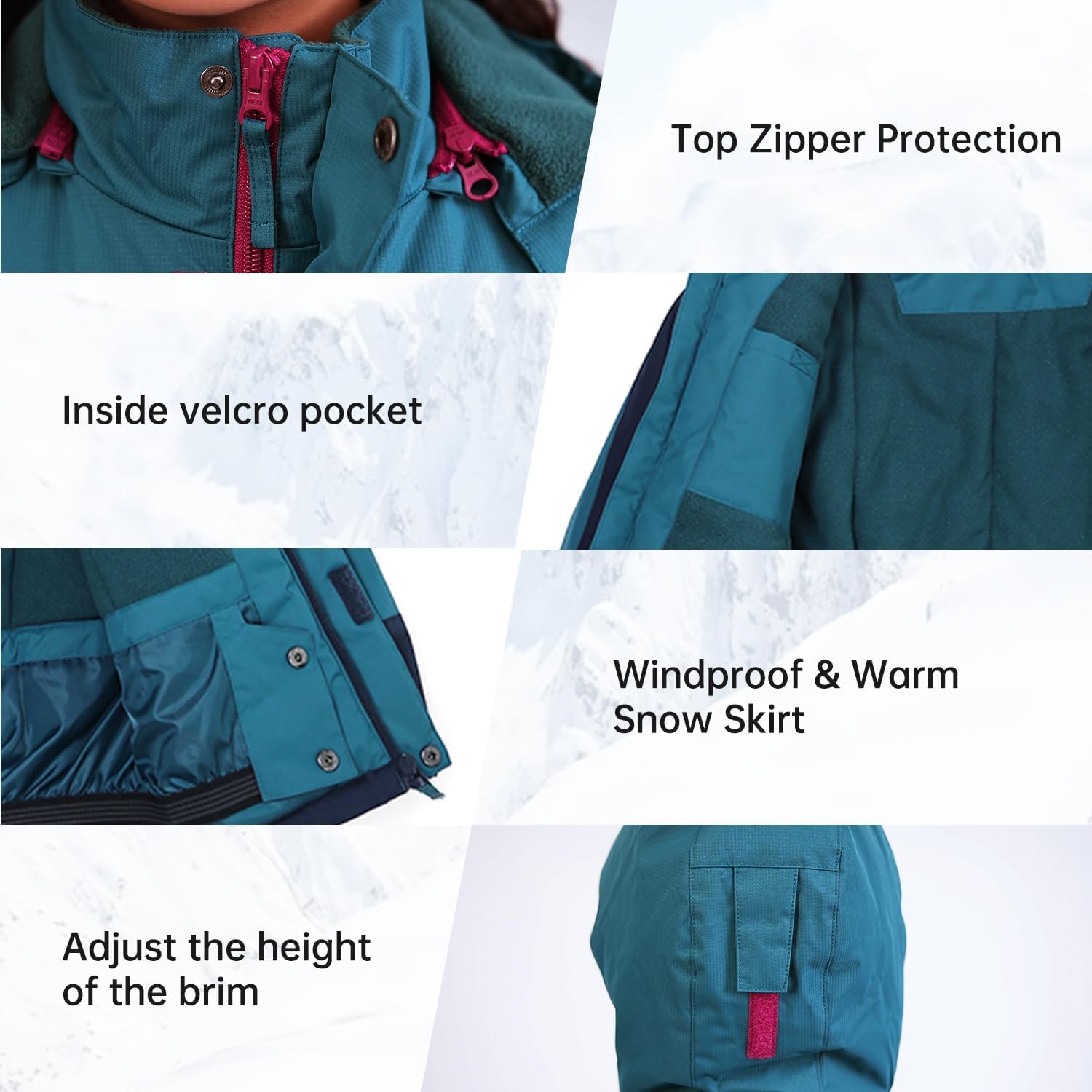 Girls Waterproof Winter Snow Coat, Kids Ski Snow Jacket for Girls, Warm Fleece Lined Winter Jacket with Hood - Image 4