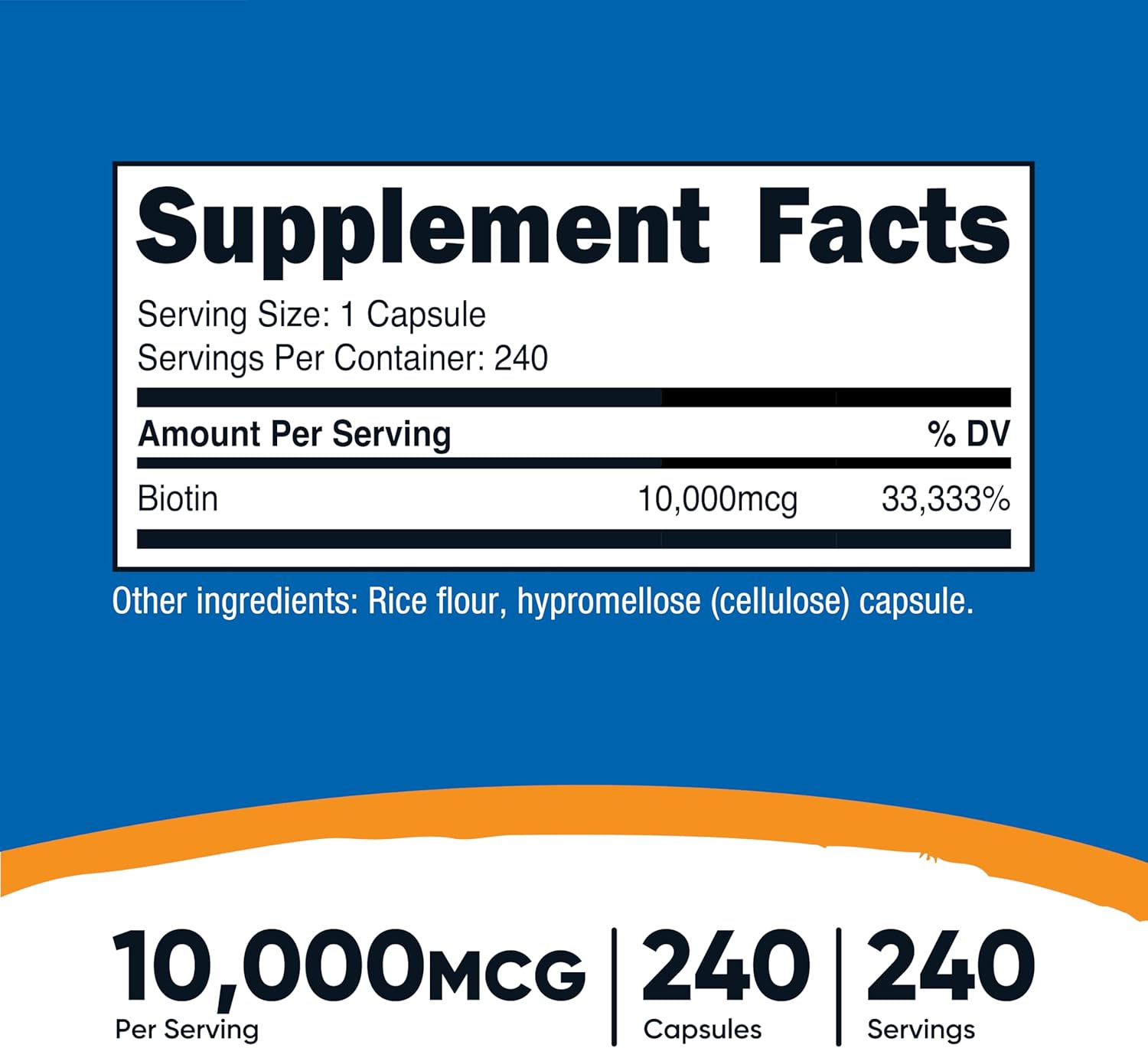 Nutricost Biotin (Vitamin B7) 10,000mcg (10mg) Vitamin Supplement, 240 Capsules - Vegetarian, Gluten Free, Quick Release, Non-GMO - Image 2