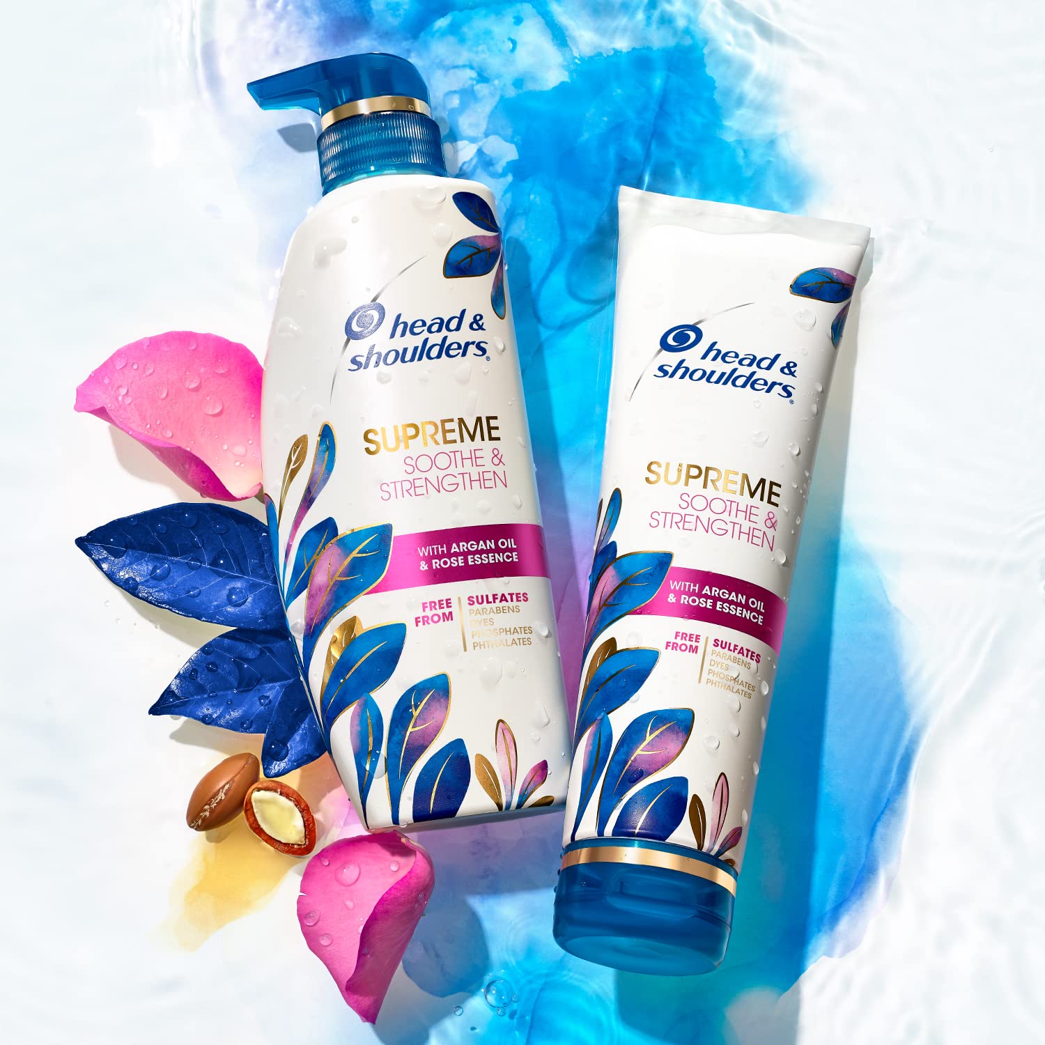 Head & Shoulders Supreme Anti-Dandruff Shampoo and Conditioner Set, 1% Pyrithione Zinc, Sulfate-Free, Argan Oil and Rose Essence, for Dry Scalp and Dandruff, 21.2 fl oz - Image 6