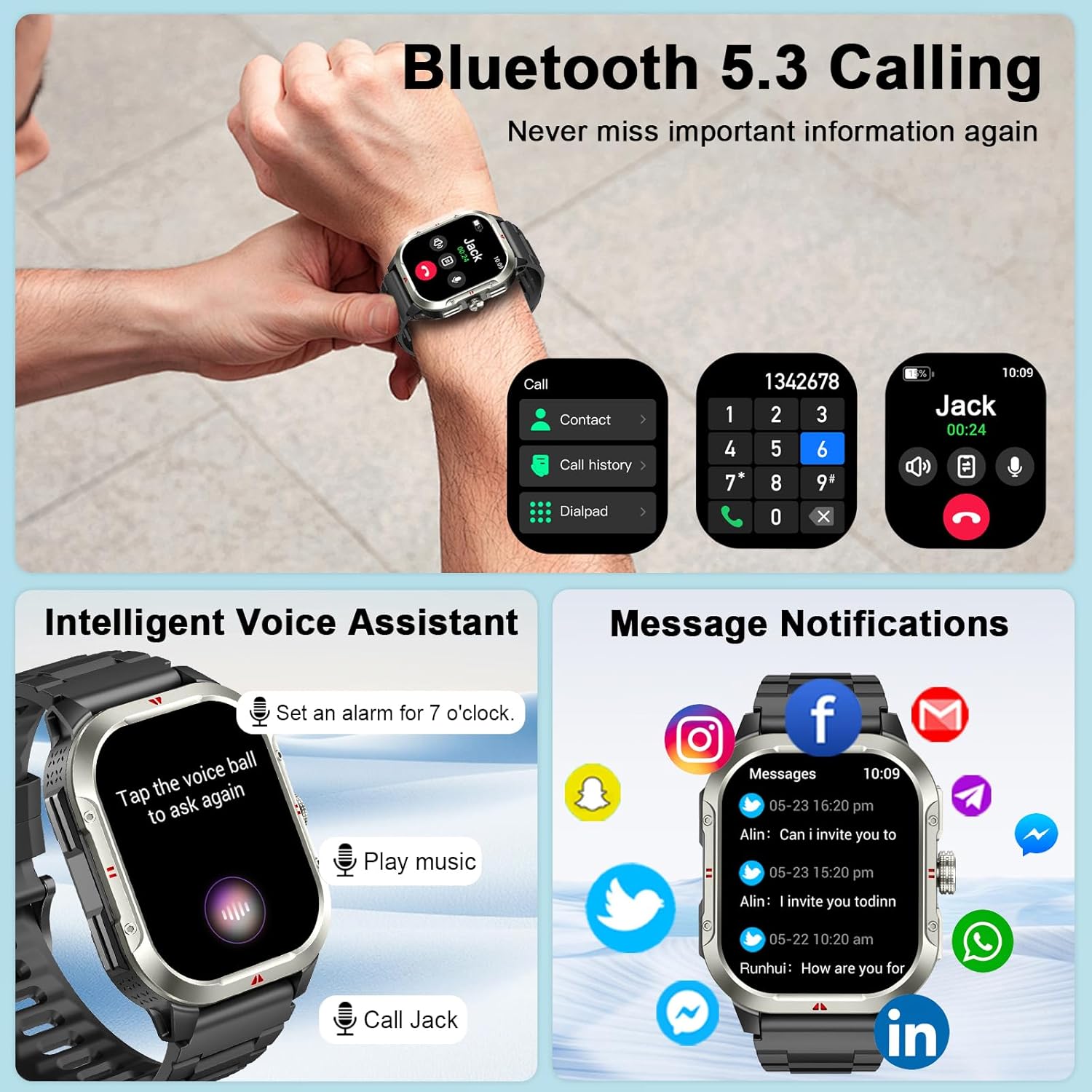 Military Smart Watches for Men Built-in GPS, 2.06" Smart Watch with Answer/Make Calls, Fitness Trackers with Heart Rate/Sleep/Blood Pressure/100+ Sport Modes, IP68 Waterproof Watch iOS Android(Black) - Image 5