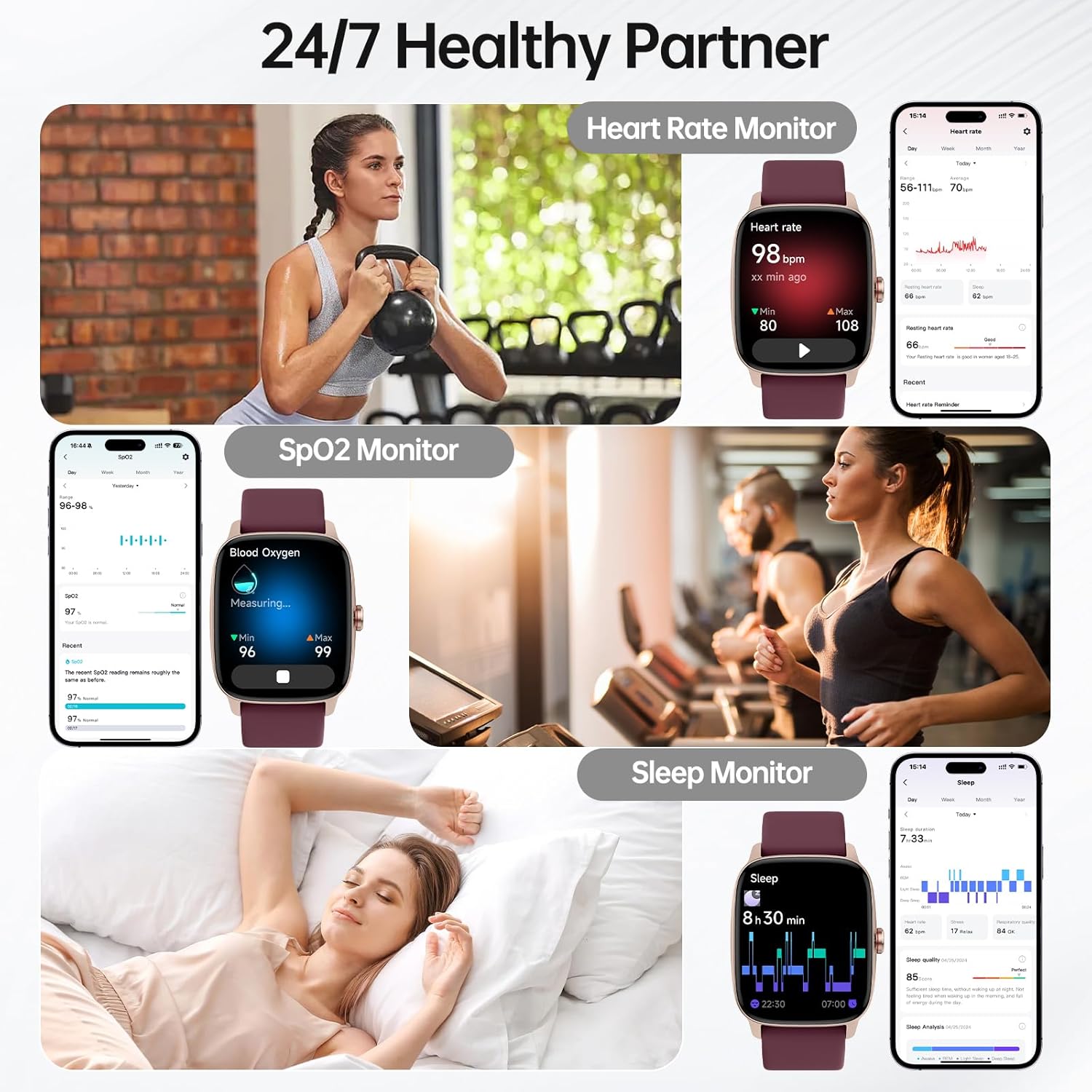 Smart Watches for Women Men with Bluetooth Call & AI Voice, 1.85" HD Fitness Tracker with Heart Rate SpO2 Sleep Monitor, 100+ Sports Modes,Mini Games, IP68 Waterproof Smartwatch for Android iOS Phones - Image 5