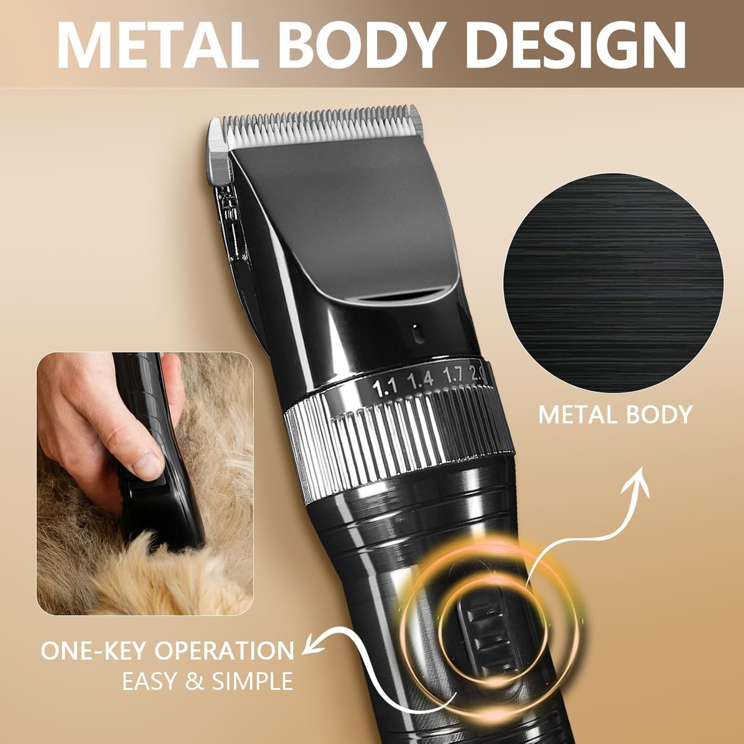 Professional Dog Grooming Clippers for Thick Coat - Dog Hair Trimmer for Grooming Kit- Sheep Shears for Thick Hair – Pet Grooming Clippers for Dogs, Cats, Sheeps, Horse (Black) - Image 5