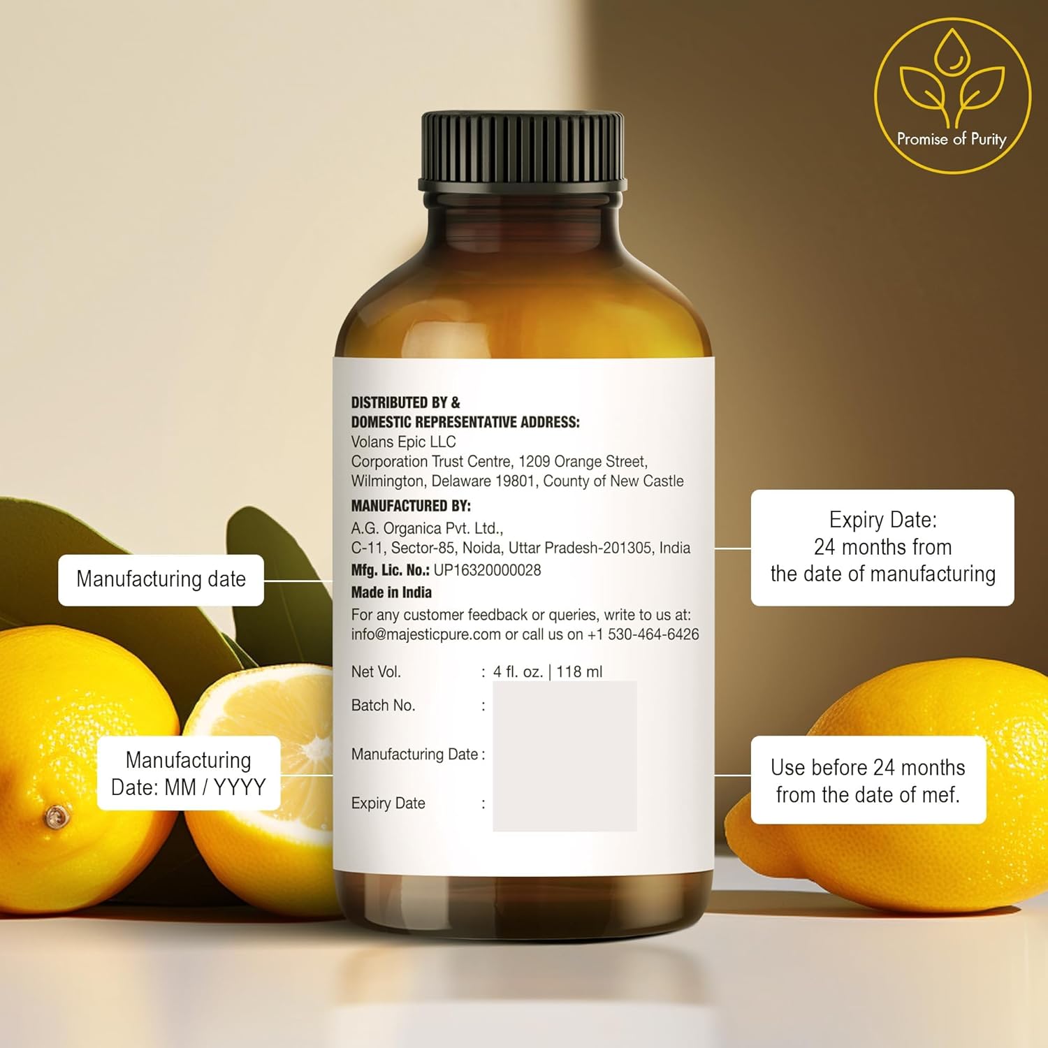 Majestic Pure Essential Oil with Glass Dropper - 100% Pure and Natural - Essential Oils for Diffuser, Aromatherapy, Soap and Candle Making, Lemon Essential Oil, Lemon Oil, 4 Fl Oz - Image 4