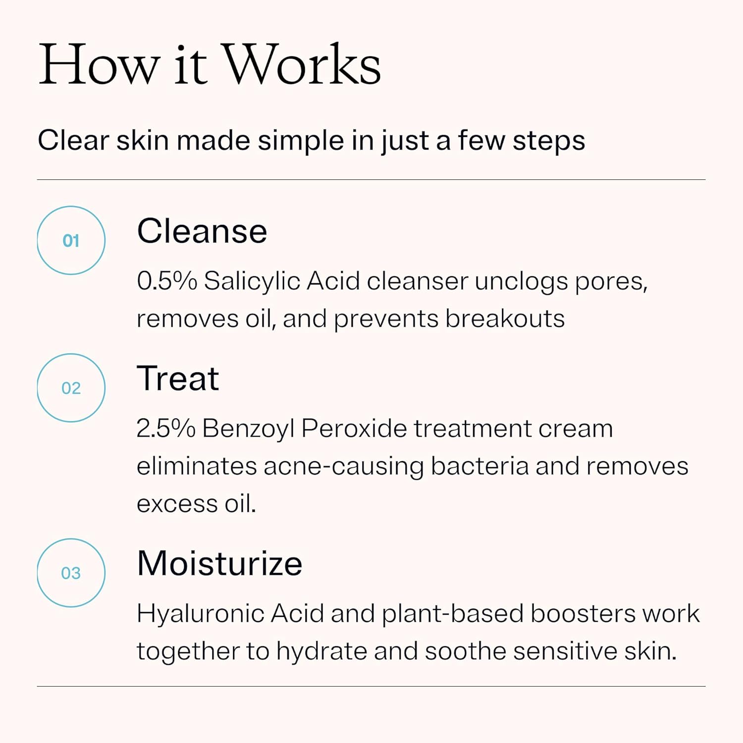 MDacne 3 Step Face Acne Treatment Kit, Benzoyl Peroxide Cream 2.5%, Salicylic Acid Cleanser, Niacinamide Moisturizer – Medicated Plant-Based Skincare for Adult & Teen Acne, 30 Day Kit - Image 4