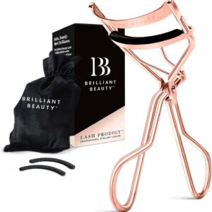 Brilliant Beauty Eyelash Curler with Satin Bag & Refill Pads – Award Winning – No Pinching, Just Dramatically Curled Eyelashes for a Lash Lift in Seconds (Rose Gold)