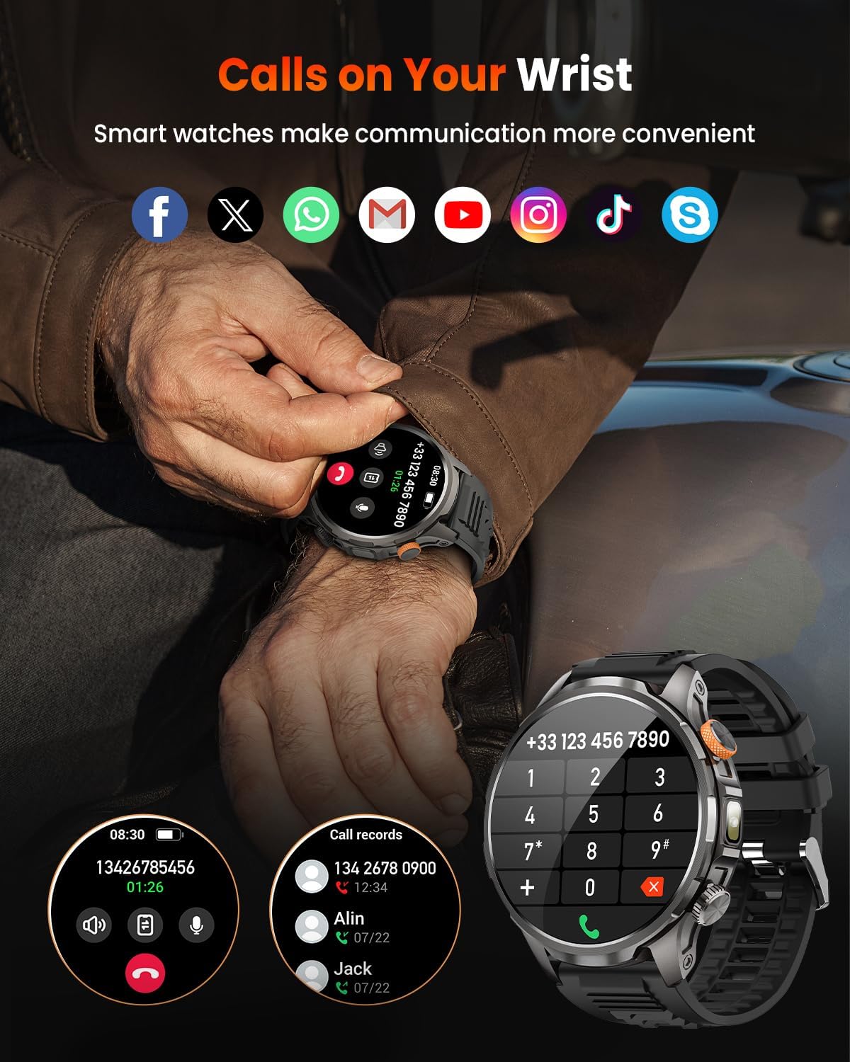 Military Smart Watches for Men, 1.91" Men's Smart Watch with 1000mAh/5 ATM Waterproof/LED Flashlight/110+ Sport Modes/Heart Rate/SpO2/Sleep Monitor, Fitness Tracker Watch for Android & iPhone (Black) - Image 6