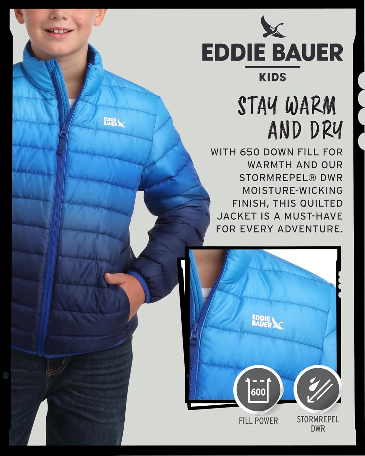 Eddie Bauer Kids' Jacket - CirrusLite Weather Resistant Down Coat for Boys and Girls- Insulated Quilted Bubble Puffer (5-20) - Image 5