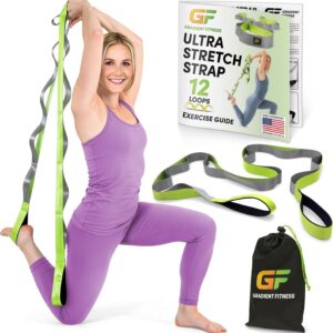 Gradient Fitness Stretching Strap for Physical Therapy, 12 Multi-Loop Stretch Strap 1.5″ W x 8′ L, Neoprene Handles, Physical Therapy Equipment, Yoga Straps for Stretching, Leg Stretcher.