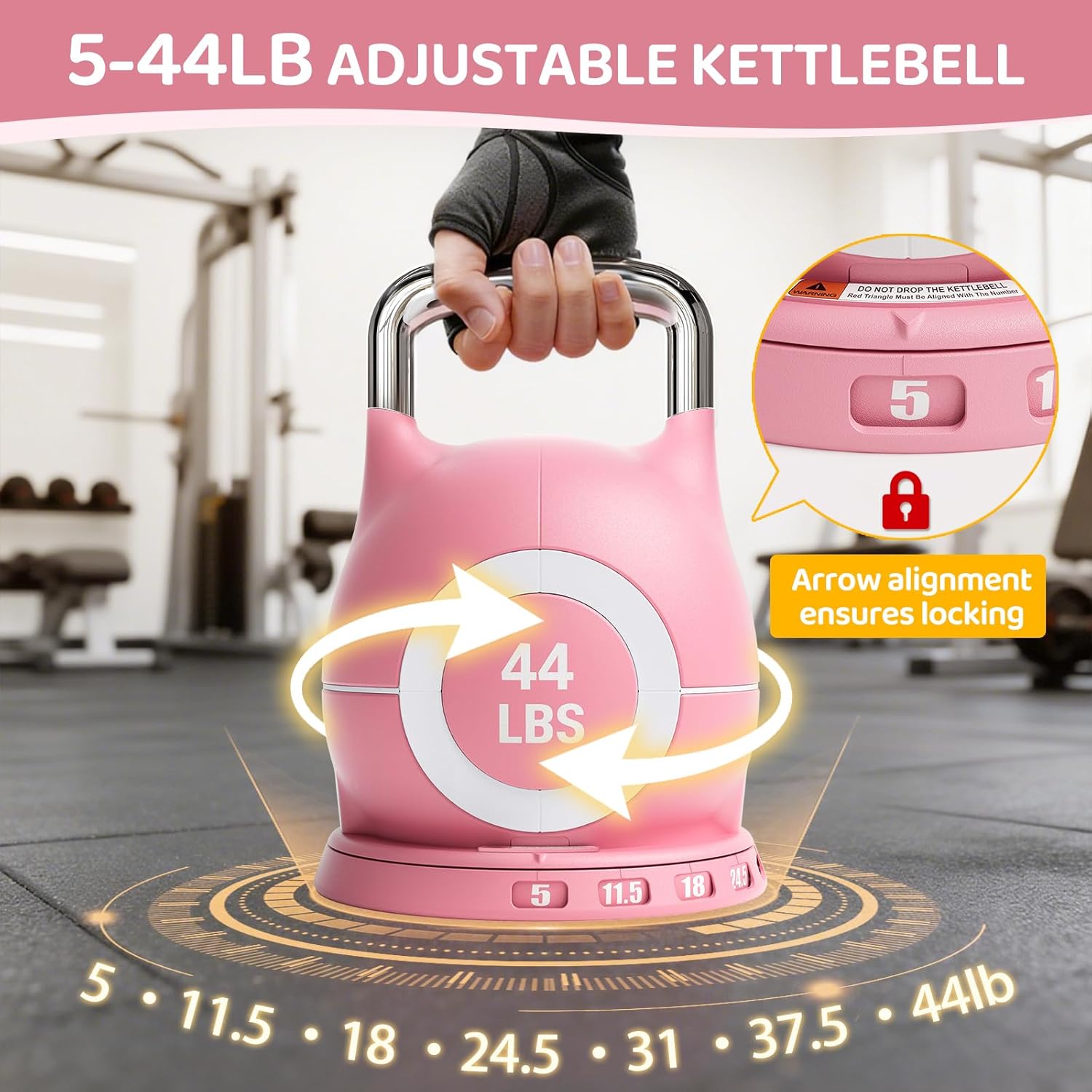 LIFERUN Adjustable Kettlebell Set - 7in1 Kettlebells, Choose 22.5 lb or 44 lb, Quick-Change Weight Dial & Safety Lock, Space-Saving Design, Full-Body Workout & Cross-Training - Image 7